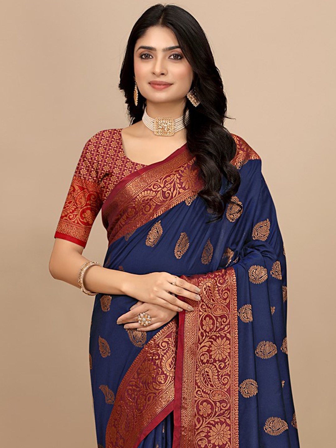 

Pionex Women Ethnic Motifs Zari Pure Silk Saree, Blue