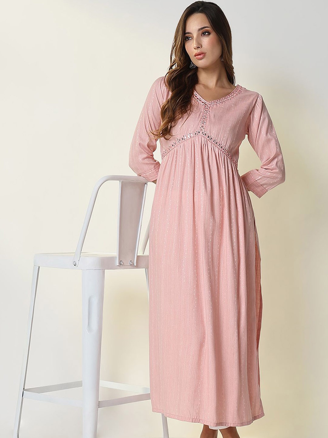 

SHOWOFF Mirror Work Empire Anarkali Kurta, Peach