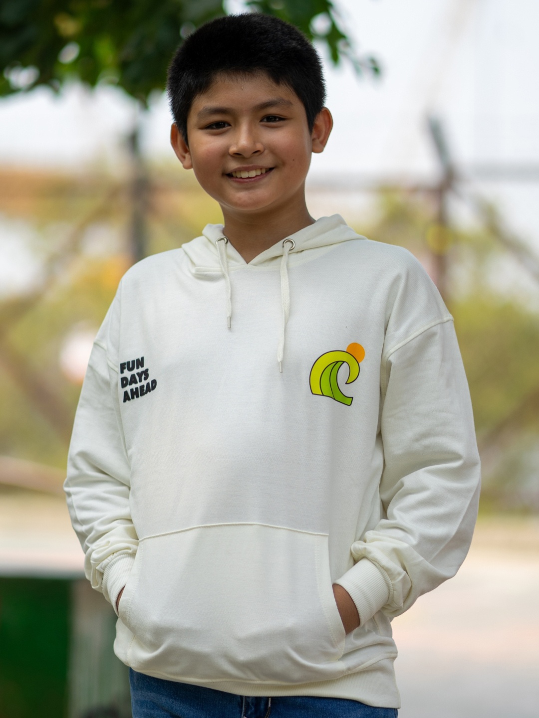 

Nap Chief Kids Fun Days Printed Oversized Fit Hooded Cotton Sweatshirt, White