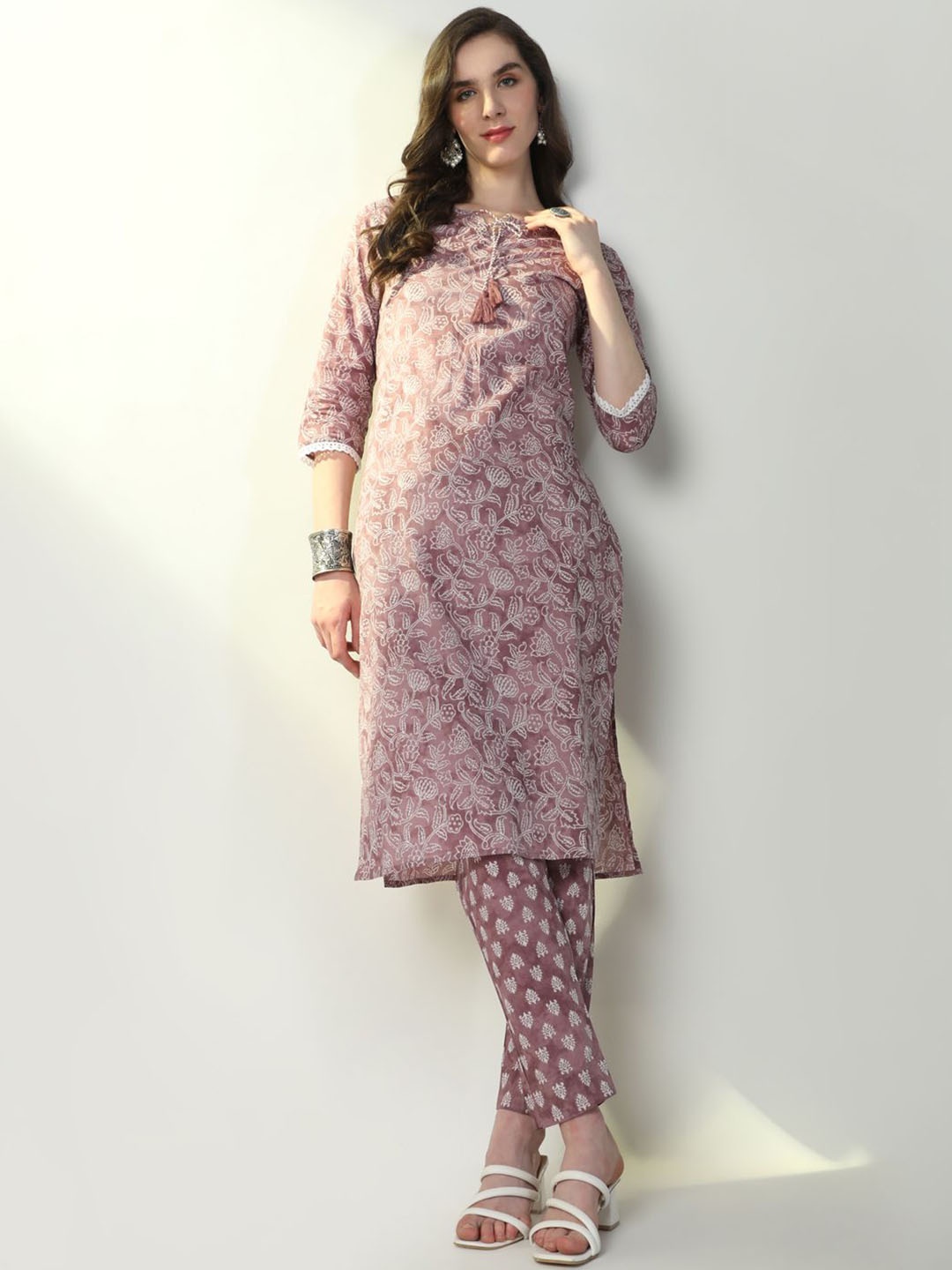 

SHOWOFF Floral Printed Kurta with Trouser, Purple