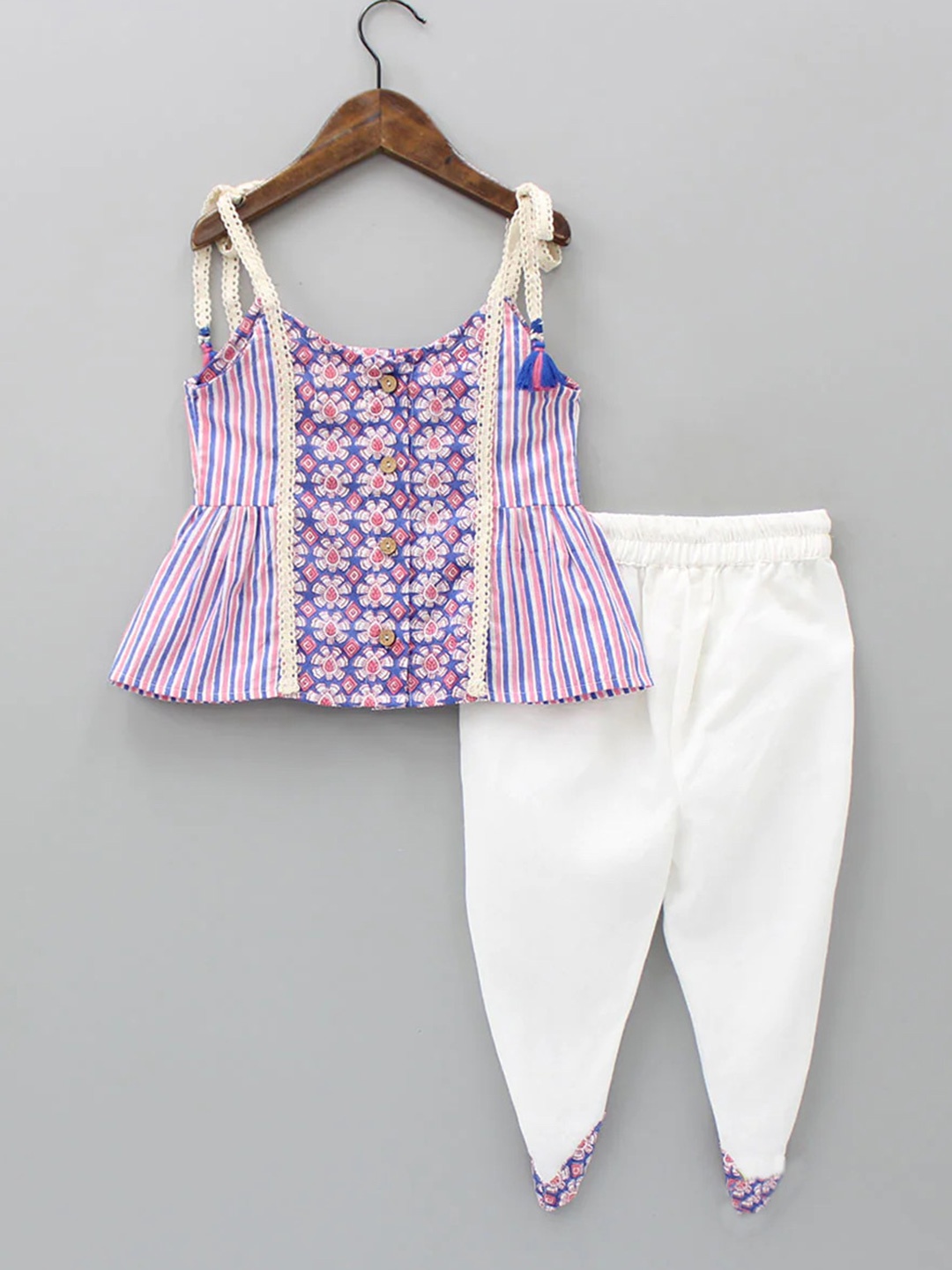 

SHAHUDI DESIGNER Girls Floral Printed Top with Dhoti Pants, Pink