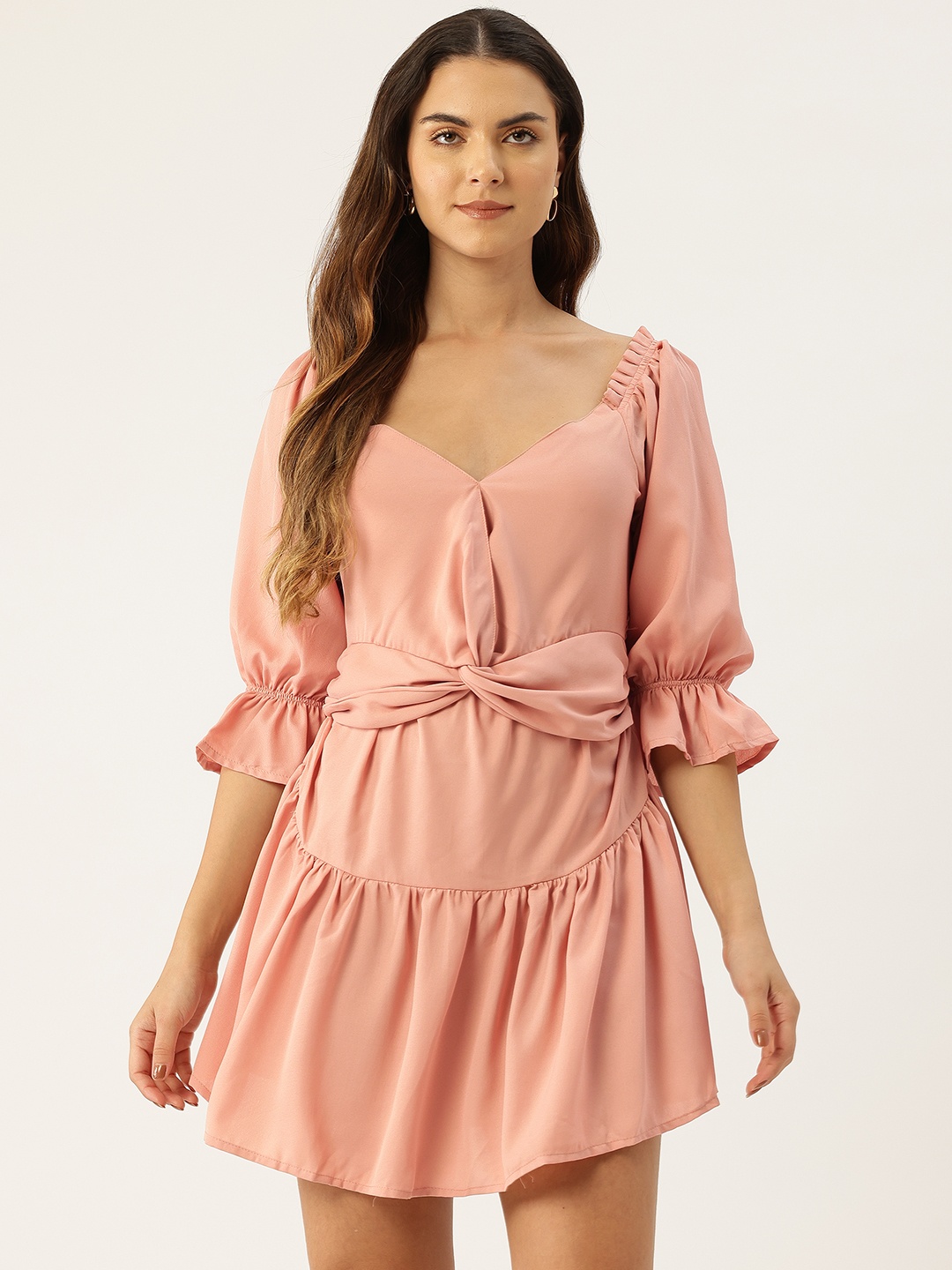 

Rue Collection Puff Sleeve Mini Dress, Peach