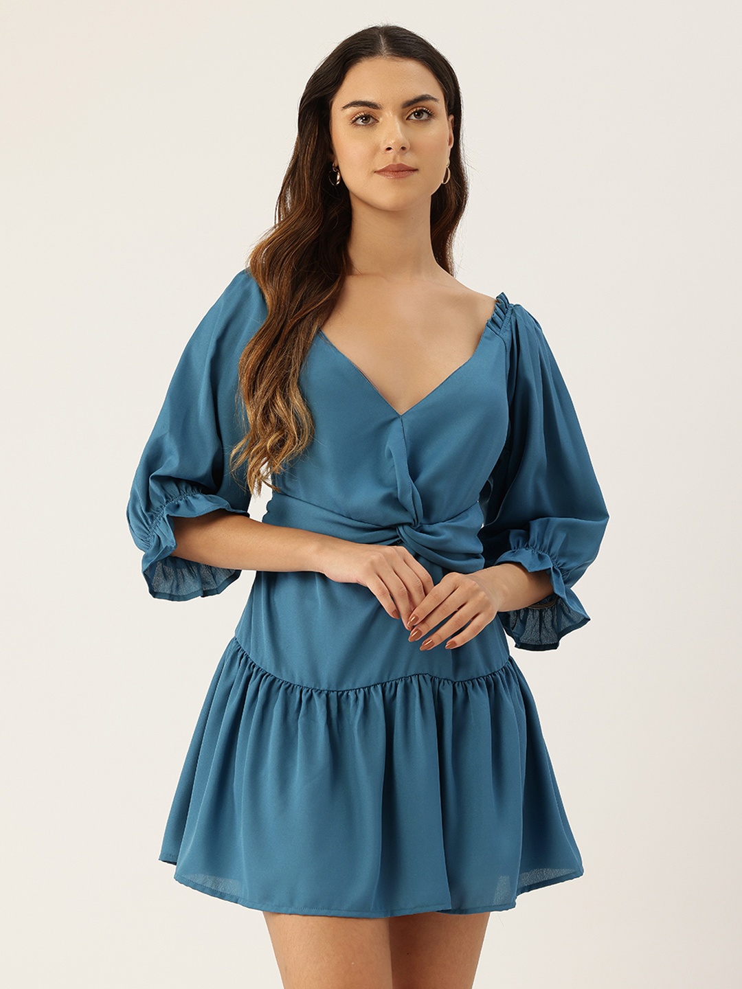 

Rue Collection Smocked Puff Sleeve Mini Dress, Blue