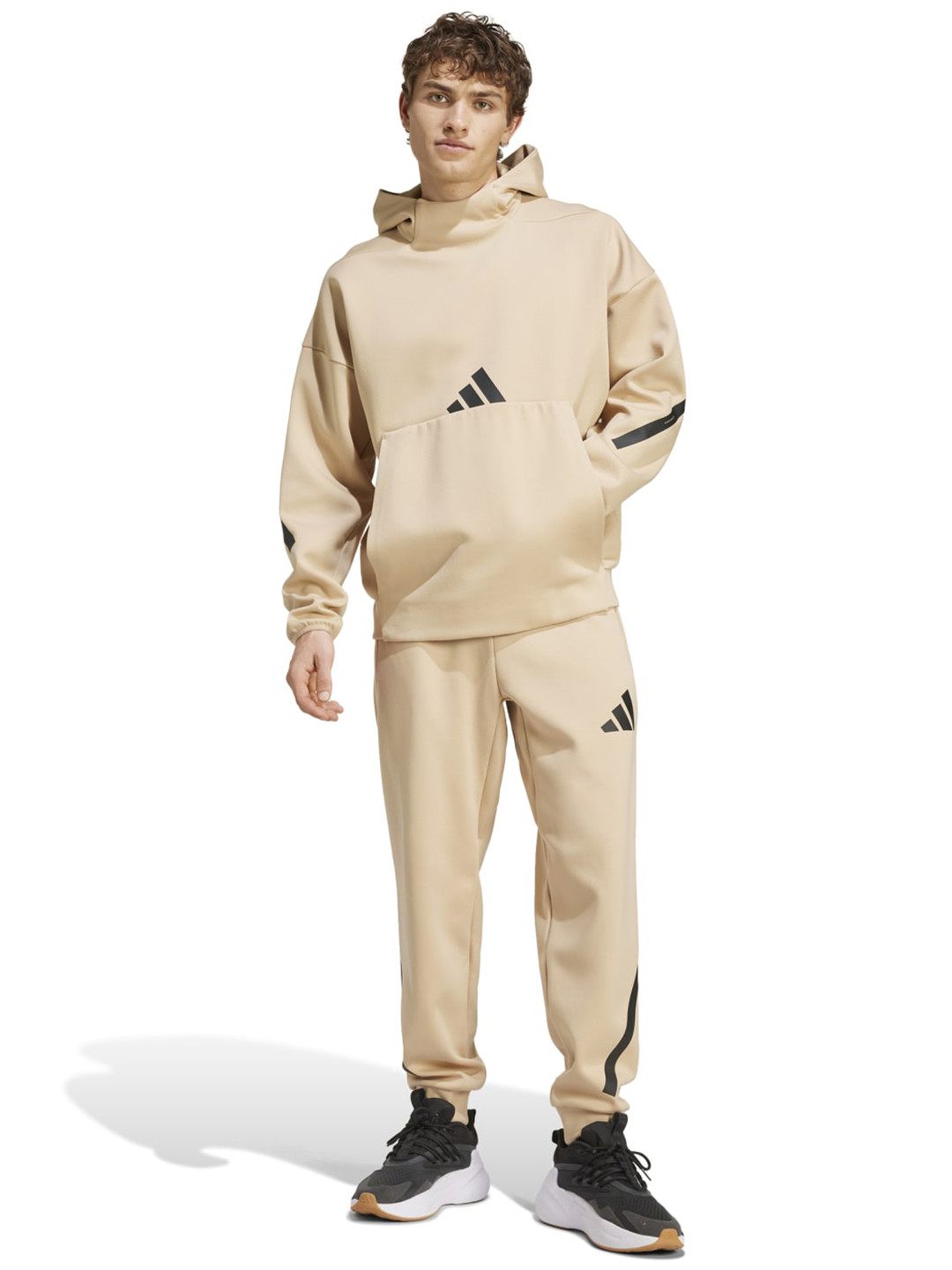 

ADIDAS Men Brand Logo Printed Mid Rise Training or Gym Joggers, Beige