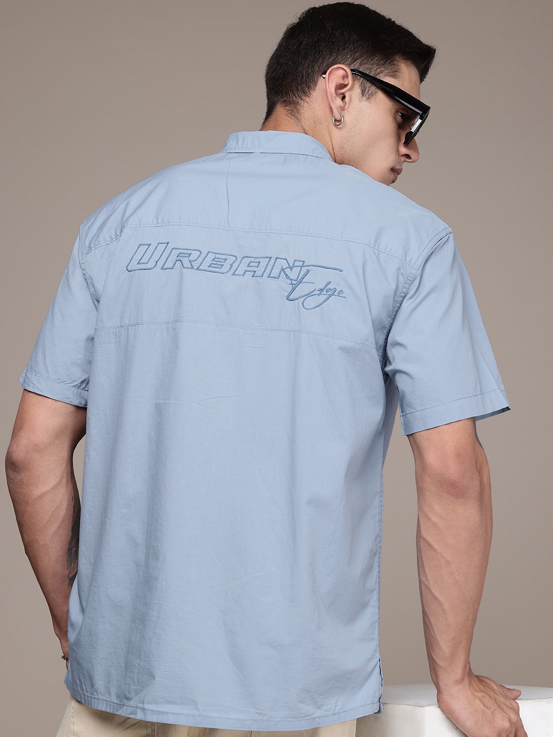 

The Roadster Life Co. Embroidered Pure Cotton Casual Shirt, Blue