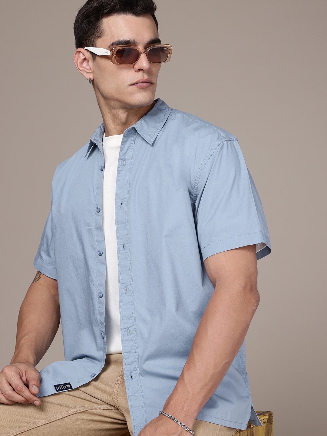 

The Roadster Life Co. Embroidered Pure Cotton Casual Shirt, Blue