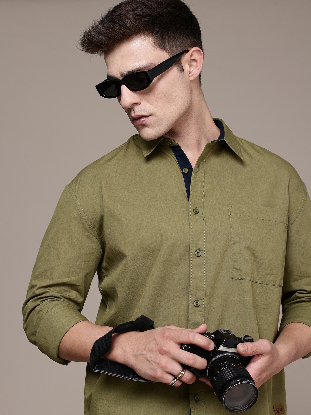

The Roadster Life Co. Relaxed Fit Pure Cotton Casual Shirt, Olive