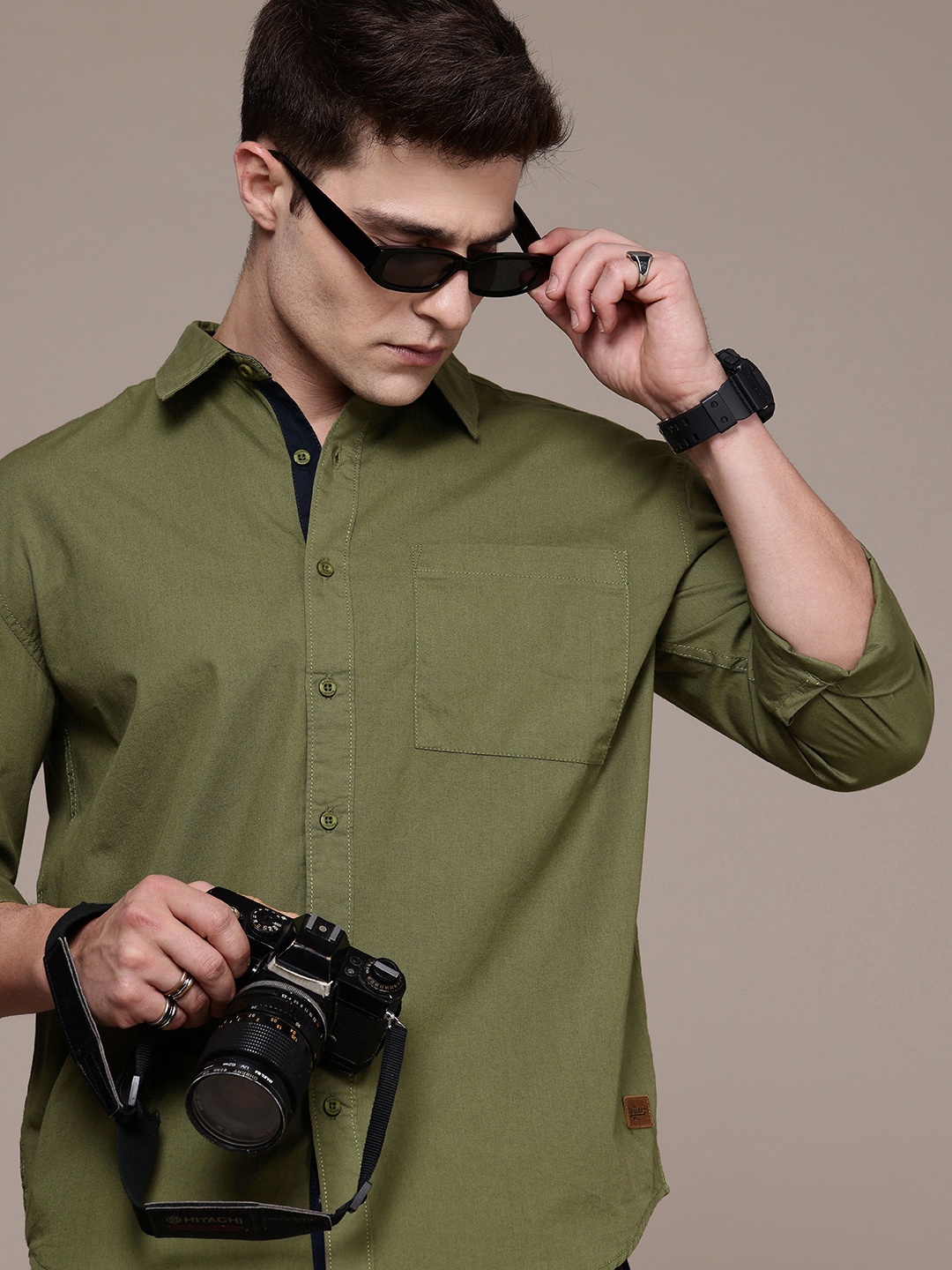 

The Roadster Life Co. Relaxed Fit Pure Cotton Casual Shirt, Olive