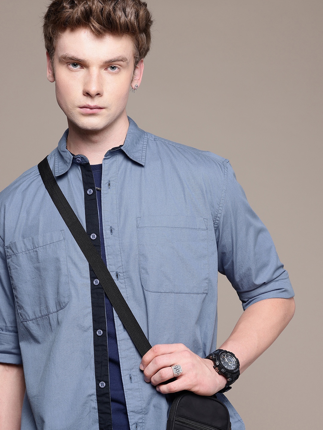 

The Roadster Life Co. Pure Cotton Drop-Shoulder Sleeves Relaxed Fit Casual Shirt, Blue