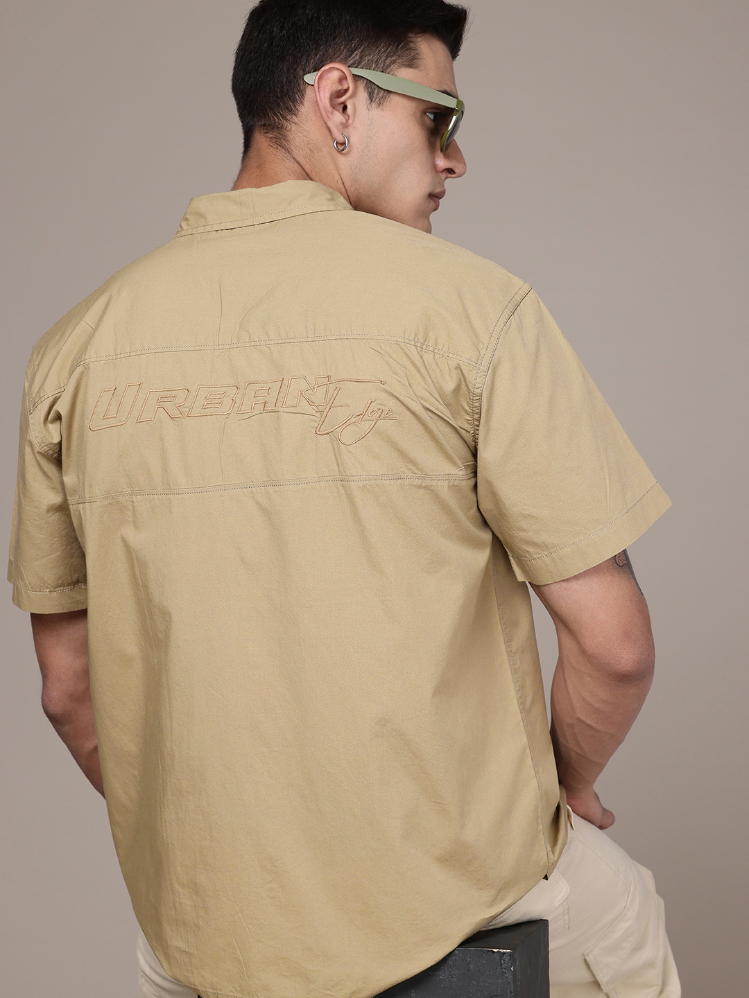 

The Roadster Life Co. Embroidered Pure Cotton Casual Shirt, Beige