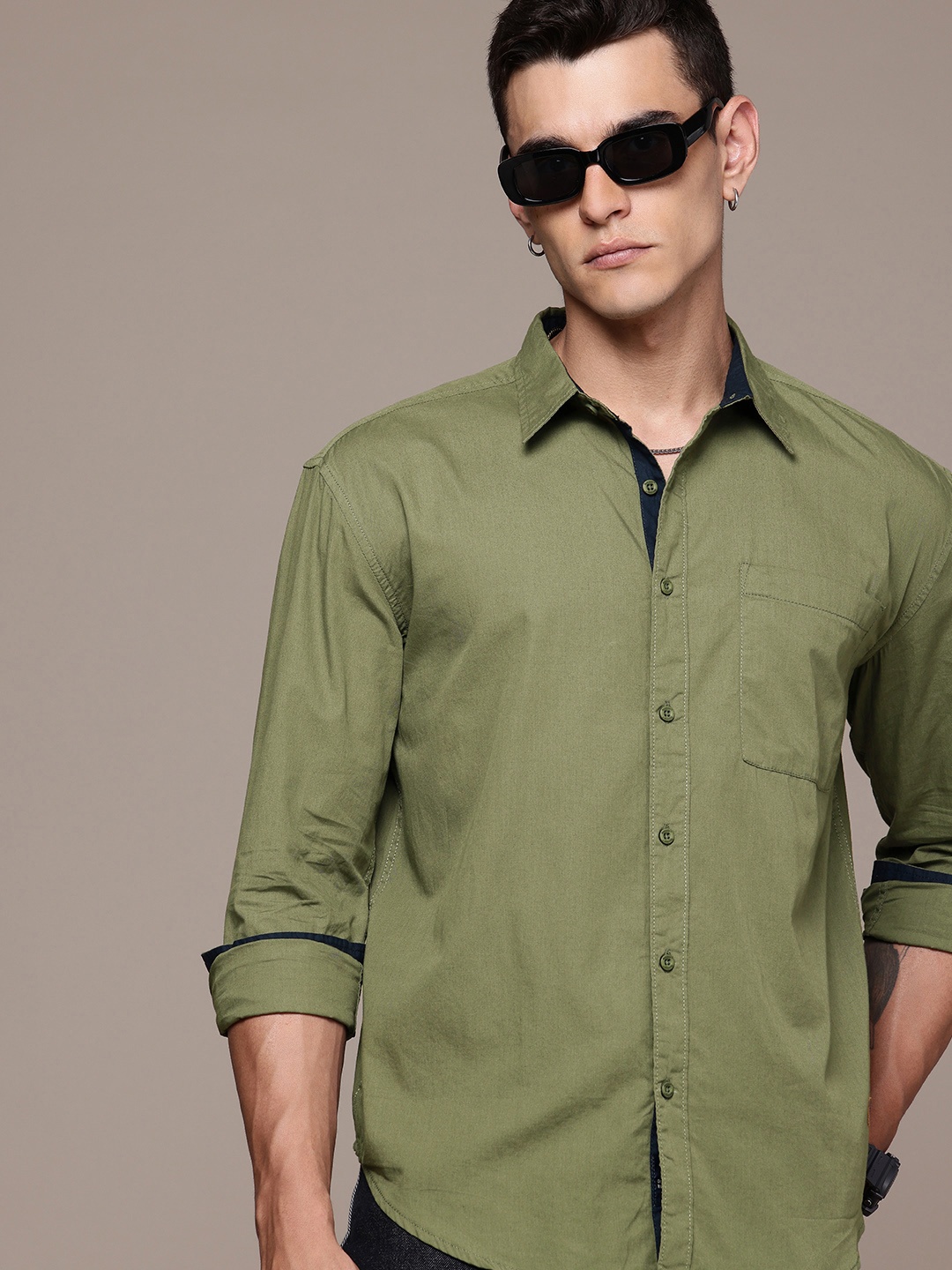 

The Roadster Life Co. Pure Cotton Opaque Relaxed Fit Casual Shirt, Olive