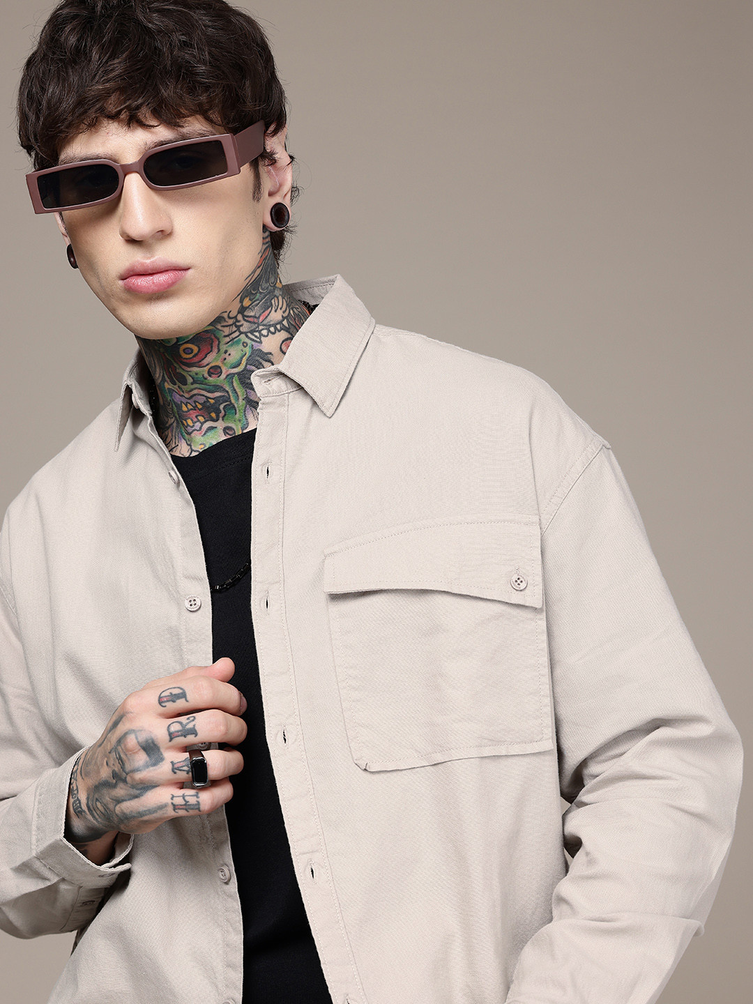 

The Roadster Life Co. Pure Cotton Relaxed Fit Casual Shirt, Grey
