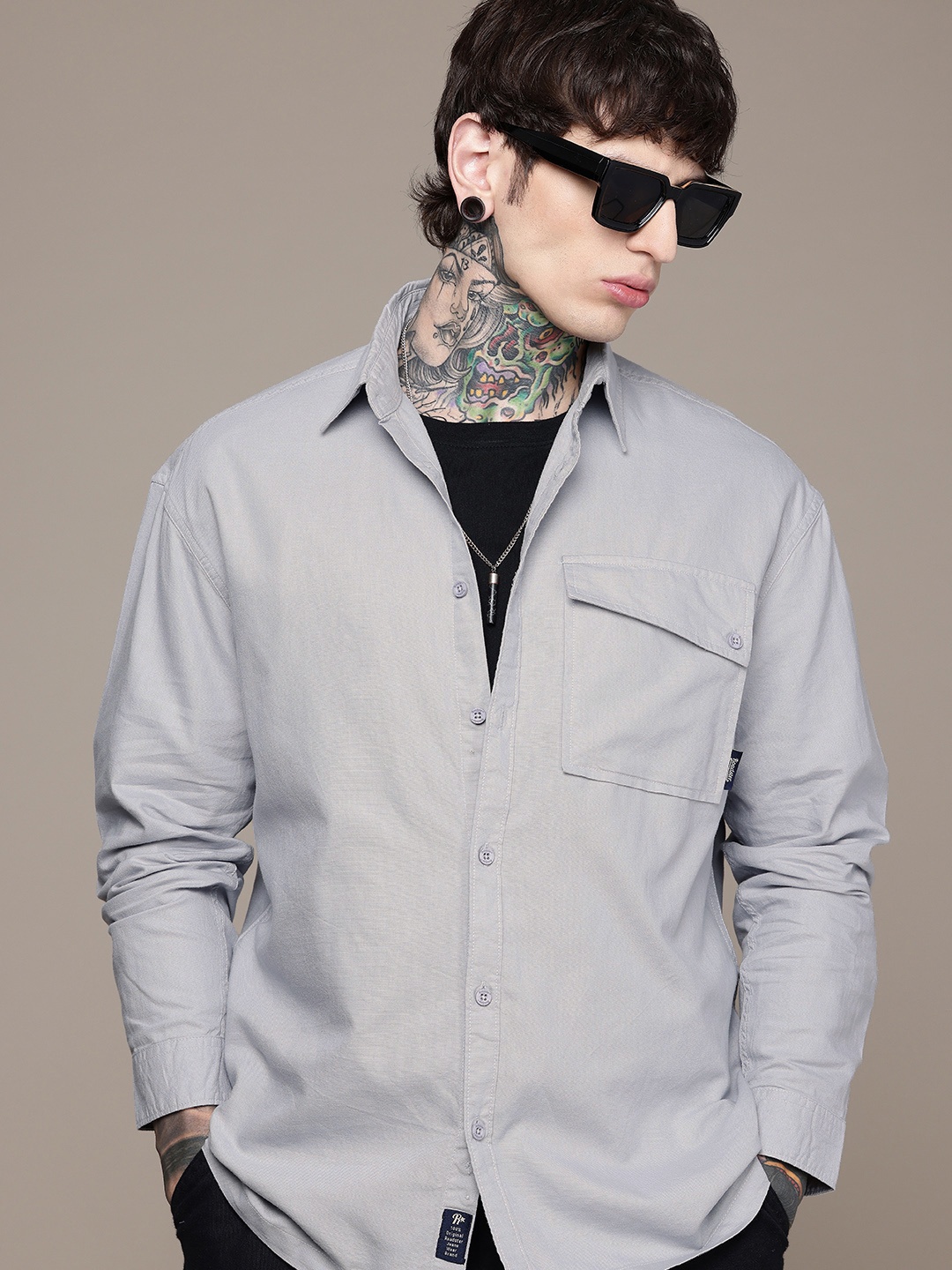 

The Roadster Life Co. Pure Cotton Relaxed Fit Casual Shirt, Grey