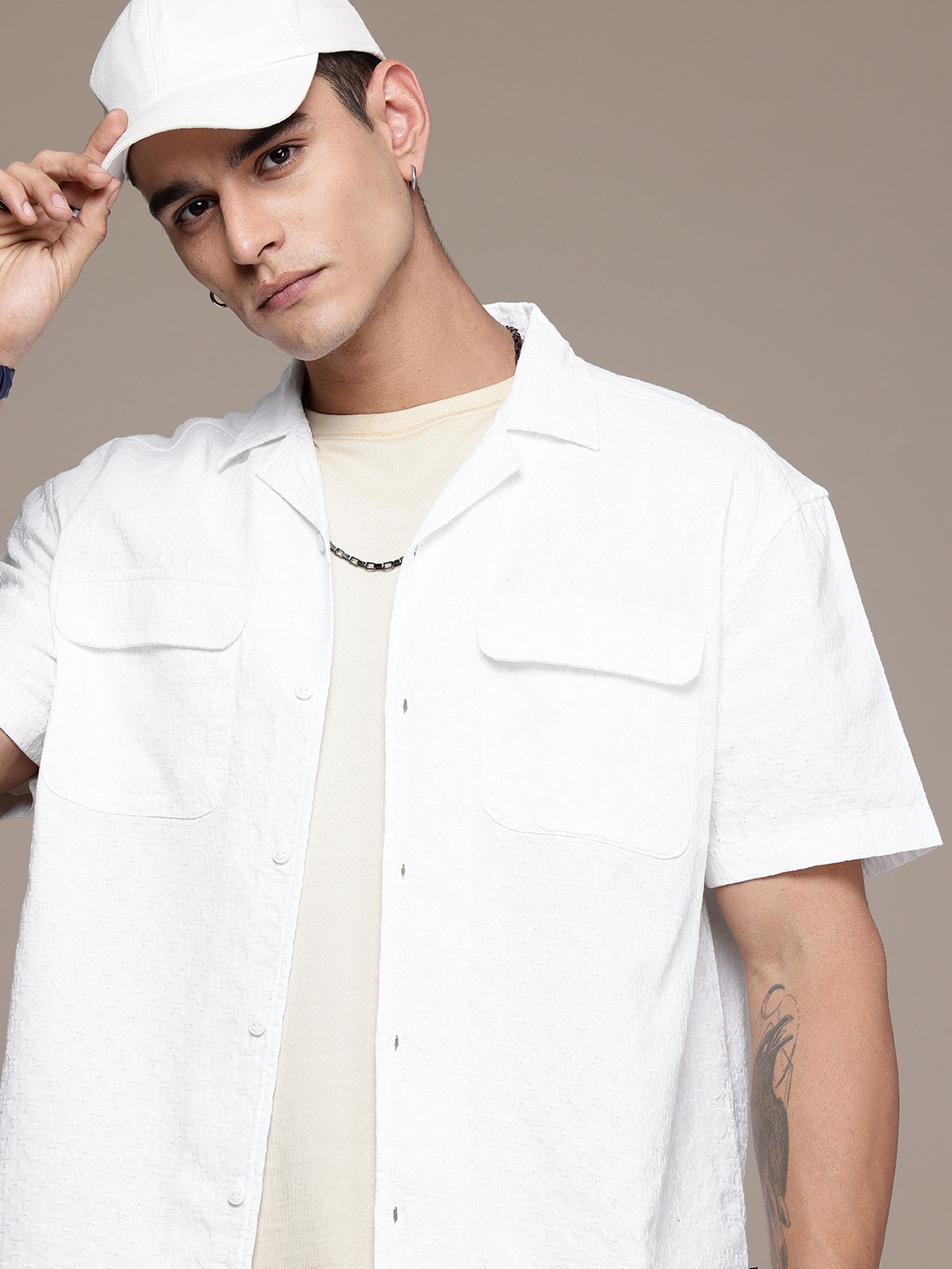 

The Roadster Life Co. Pure Cotton Textured Relaxed Fit Casual Shirt, White