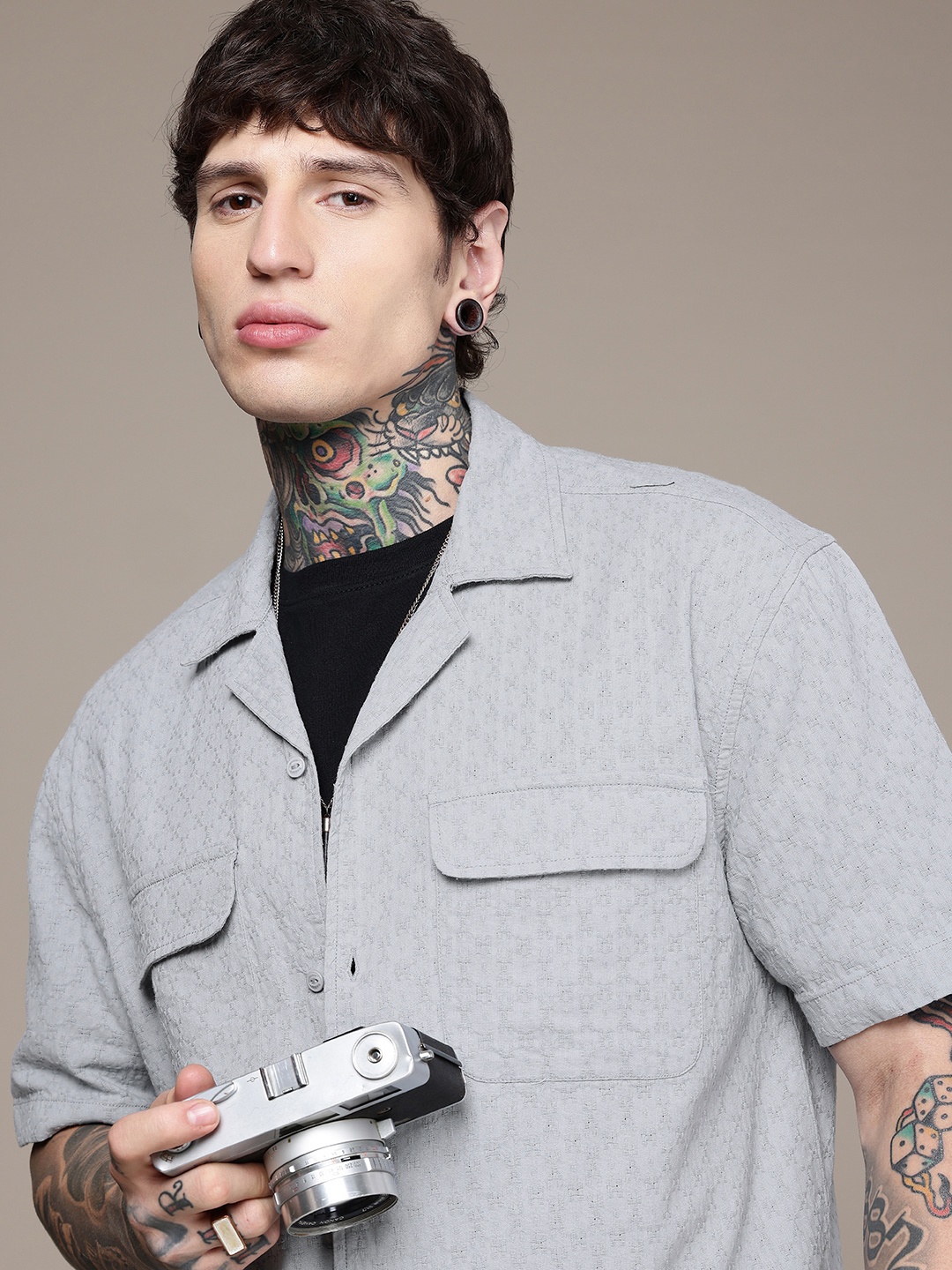 

The Roadster Life Co. Pure Cotton Textured Relaxed Fit Casual Shirt, Grey