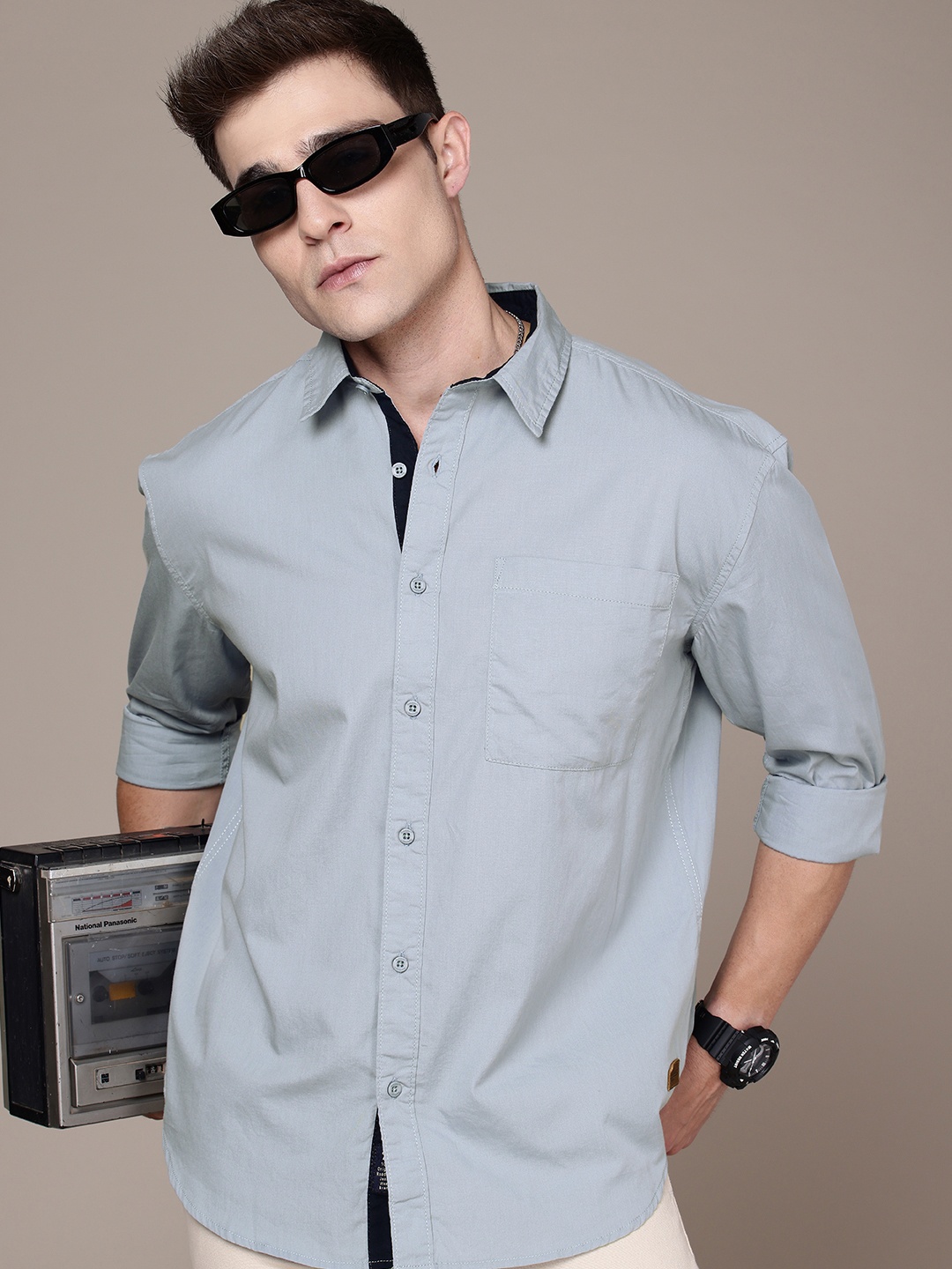 

The Roadster Life Co. Relaxed Fit Pure Cotton Casual Shirt, Blue