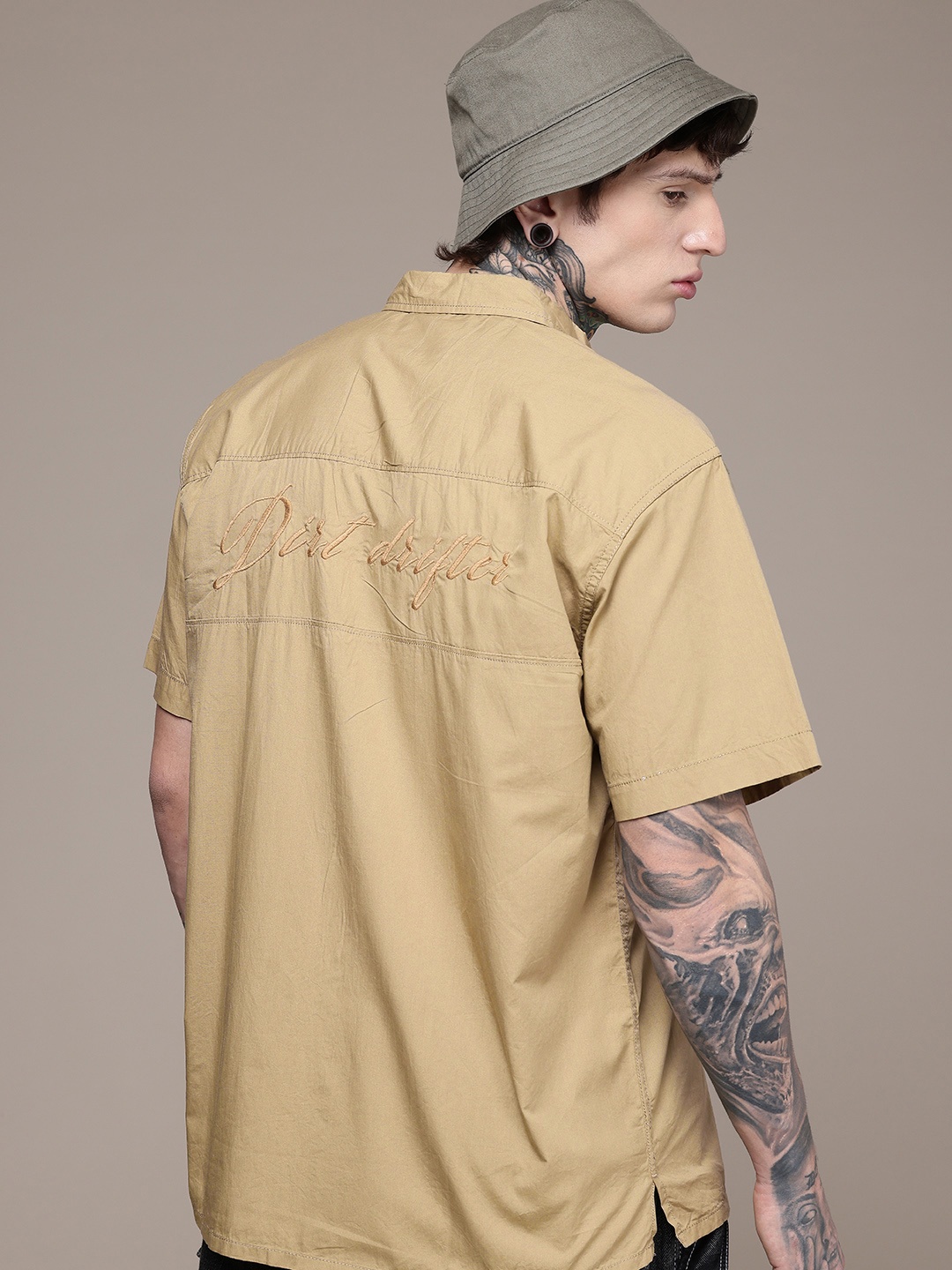 

The Roadster Life Co. Embroidered Pure Cotton Casual Shirt, Beige