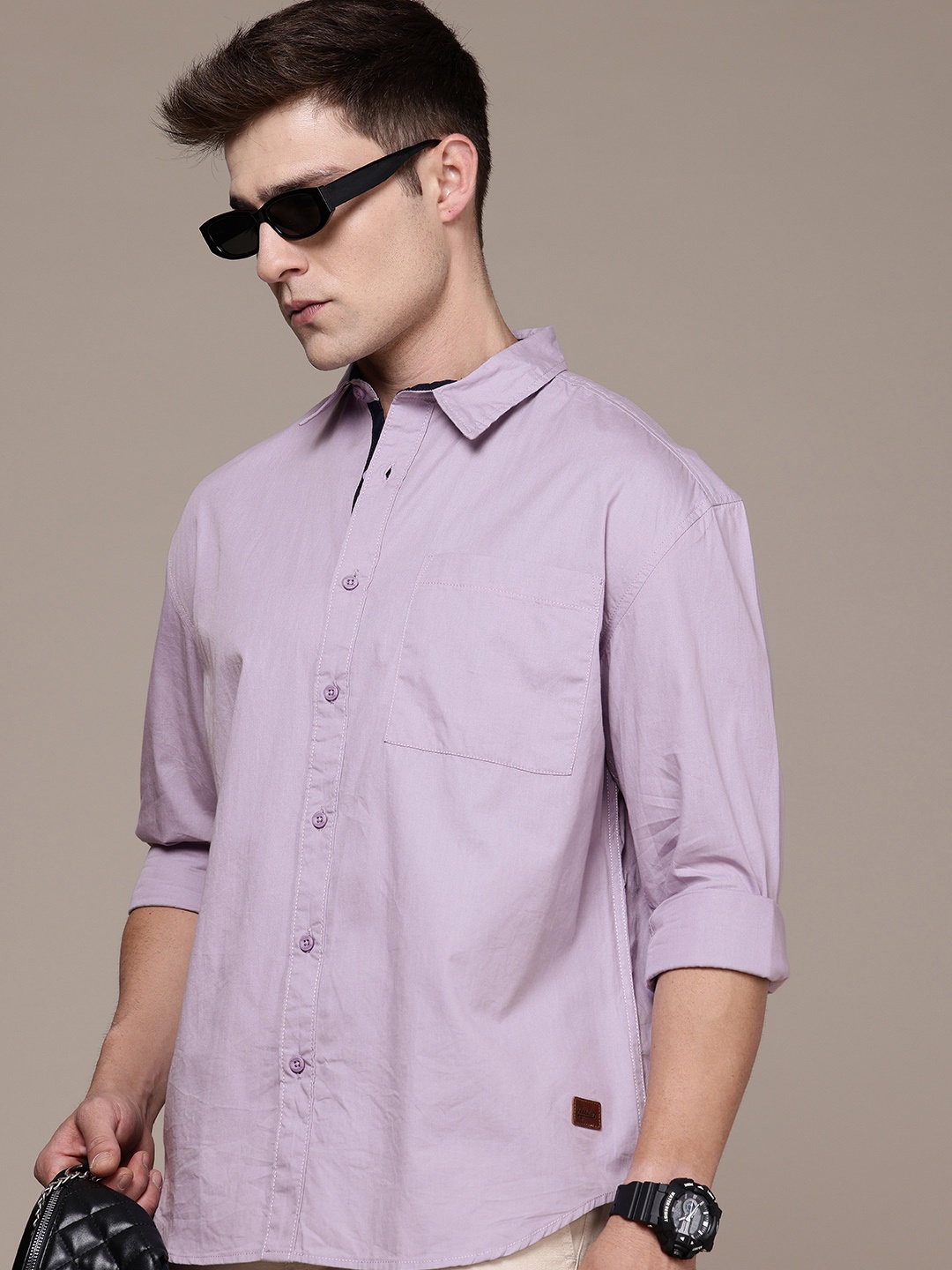 

The Roadster Life Co. Relaxed Fit Pure Cotton Casual Shirt, Lavender