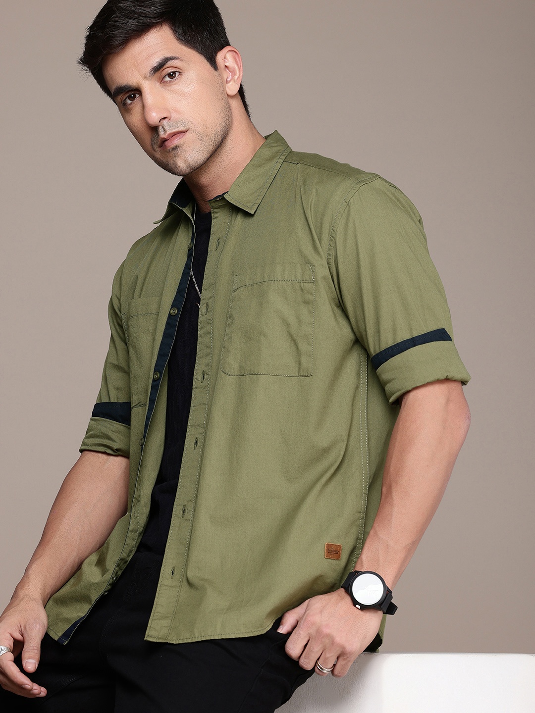 

The Roadster Life Co. Relaxed Fit Opaque Pure Cotton Casual Shirt, Olive