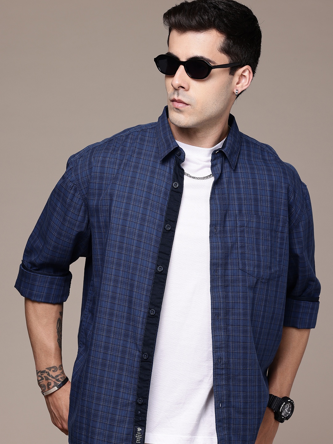 

The Roadster Life Co. Pure Cotton Opaque Checked Casual Shirt, Blue