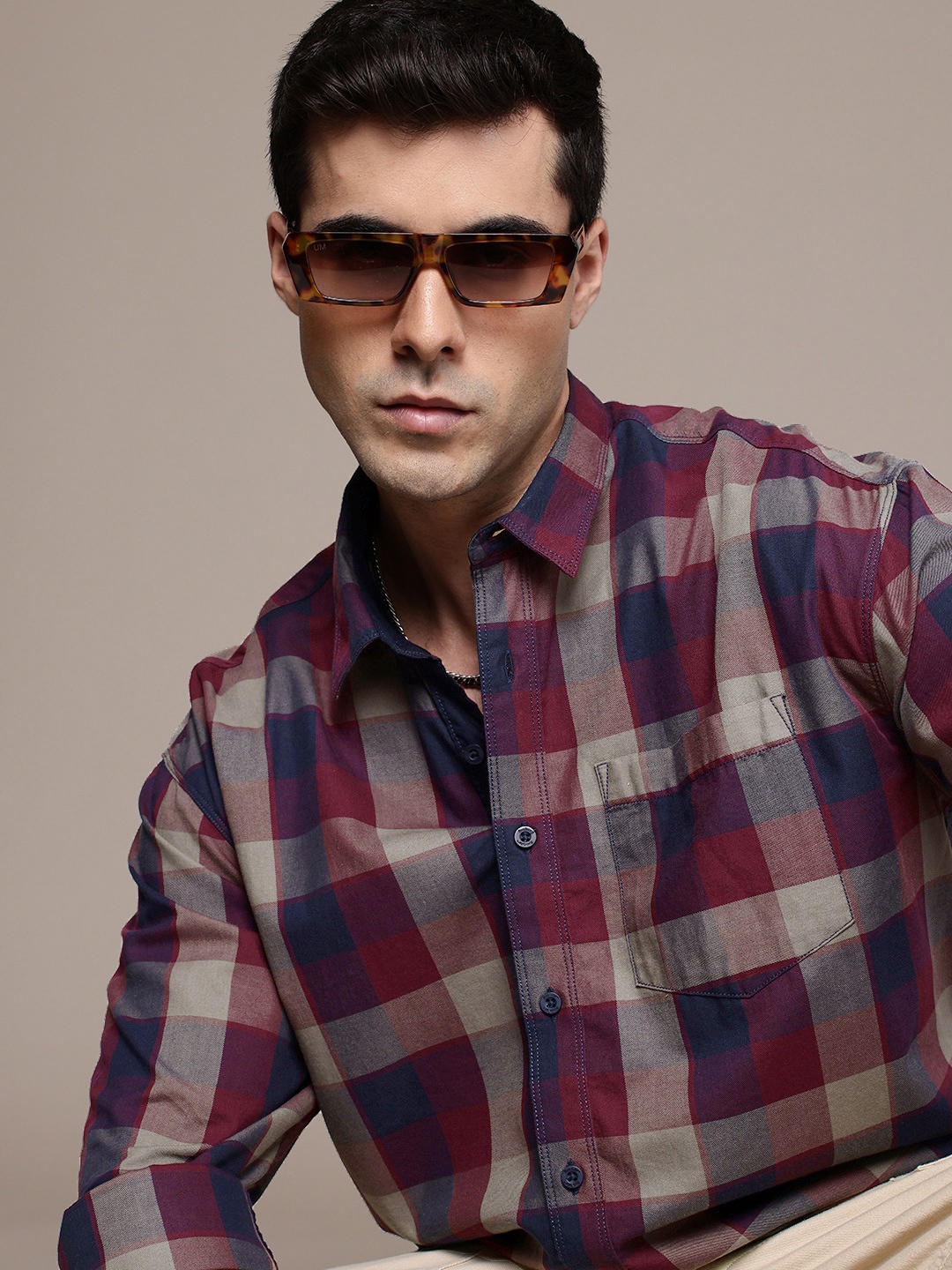 

The Roadster Lifestyle Co. Buffalo Checked Relaxed Fit Pure Cotton Casual Shirt, Maroon