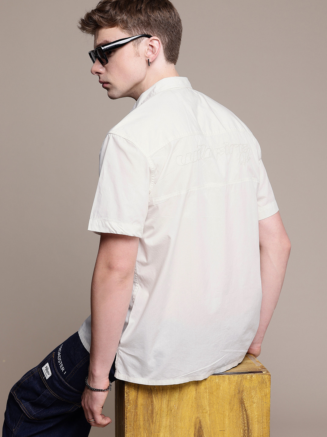 

The Roadster Life Co. Pure Cotton Embroidered Drop-Shoulder Sleeves Relaxed Casual Shirt, White