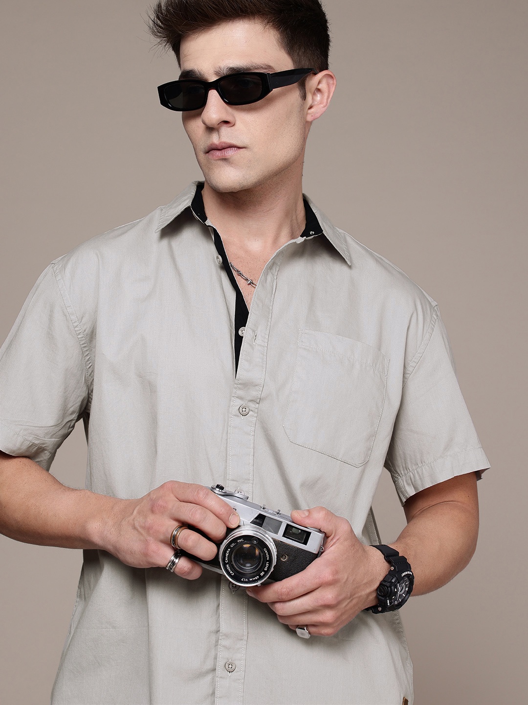 

The Roadster Life Co. Relaxed Fit Pure Cotton Casual Shirt, Grey