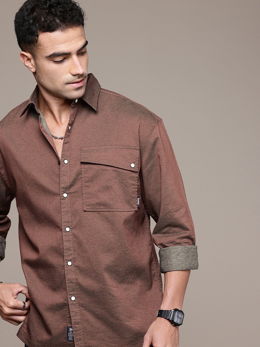 

The Roadster Life Co. Relaxed Fit Drop-Shoulder Sleeves Casual Shirt, Brown