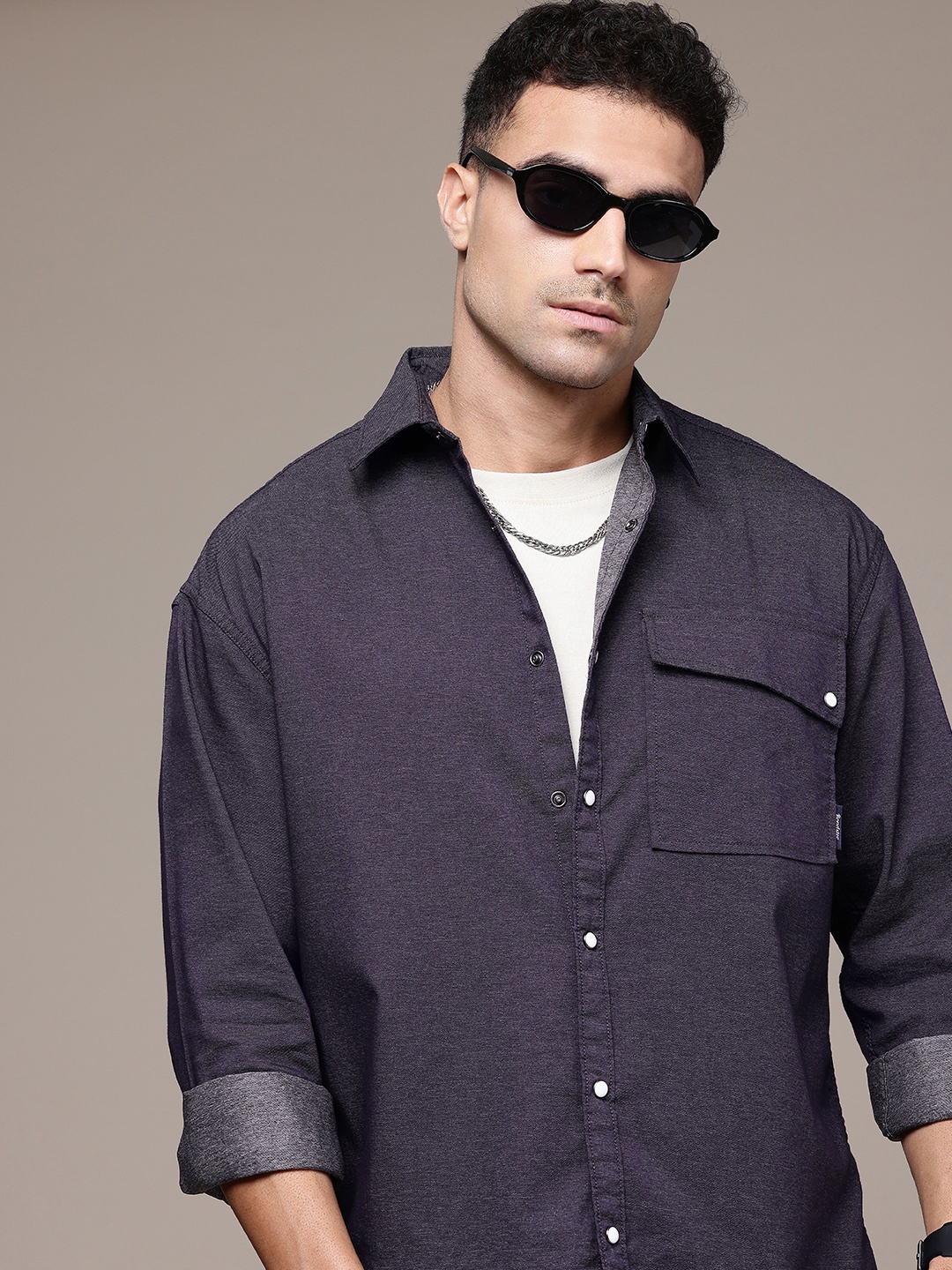 

The Roadster Life Co. Relaxed Fit Drop-Shoulder Sleeves Casual Shirt, Purple