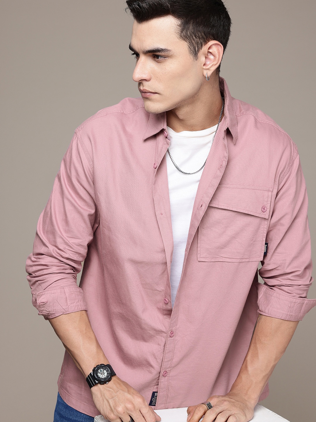 

The Roadster Life Co. Pure Cotton Relaxed Fit Casual Shirt, Pink