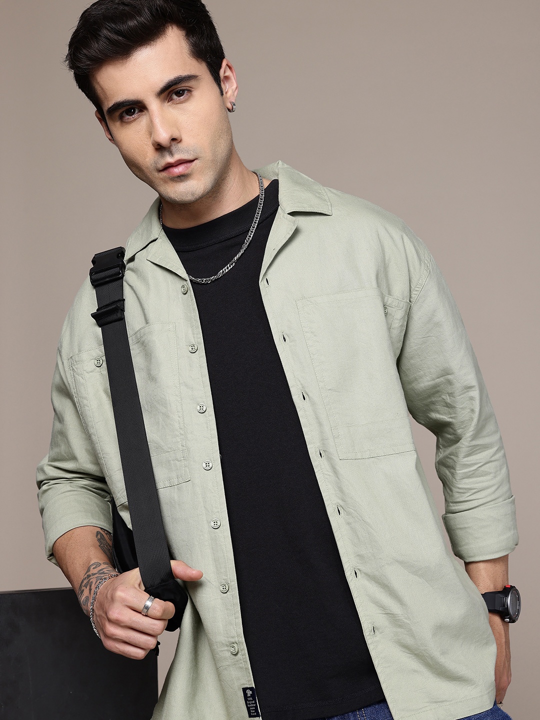 

The Roadster Life Co. Pure Cotton Drop-Shoulder Sleeves Relaxed Fit Casual Shirt, Green