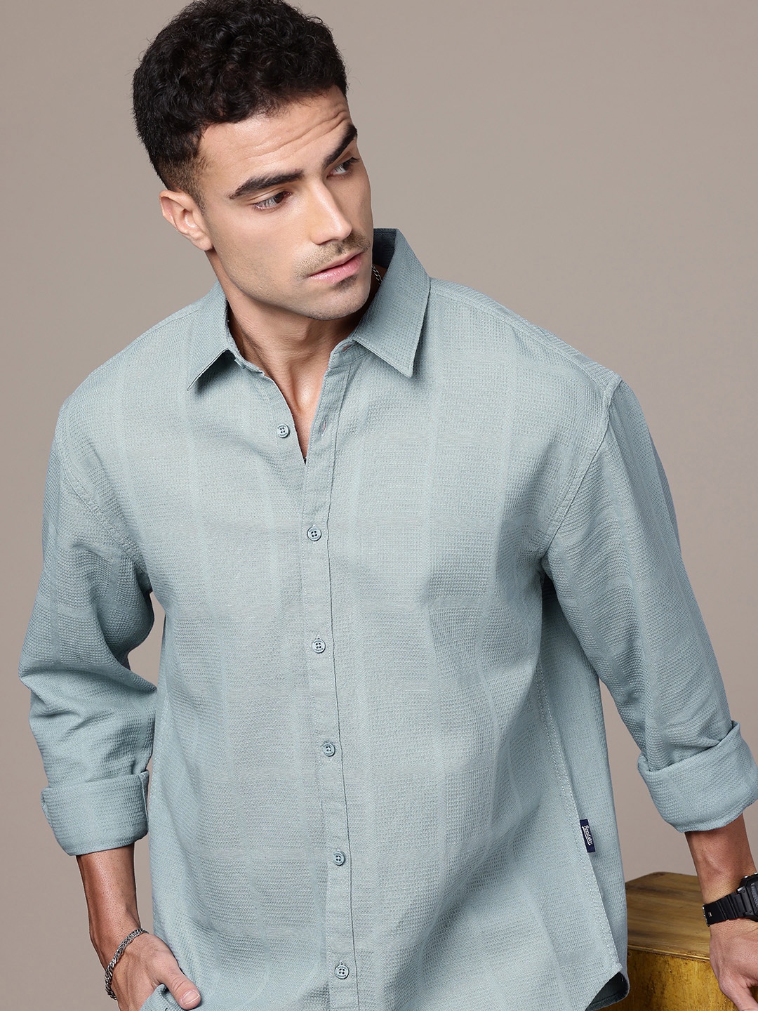 

The Roadster Life Co. Self Checked Pure Cotton Casual Shirt, Blue