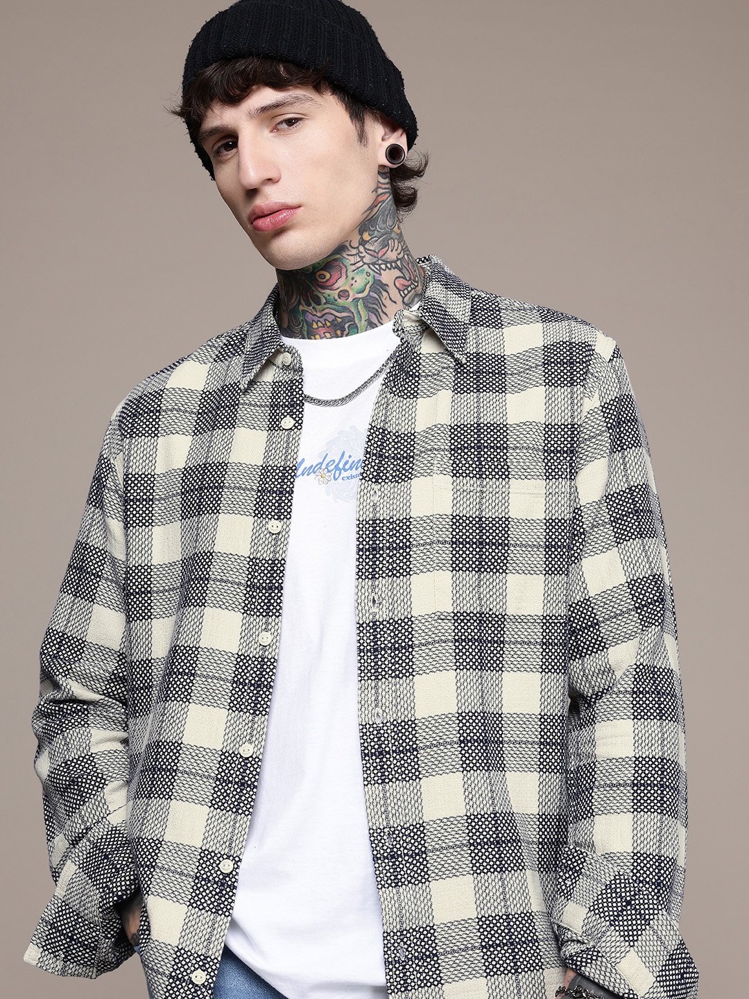 

The Roadster Life Co. Opaque Checked Pure Cotton Casual Shirt, Beige