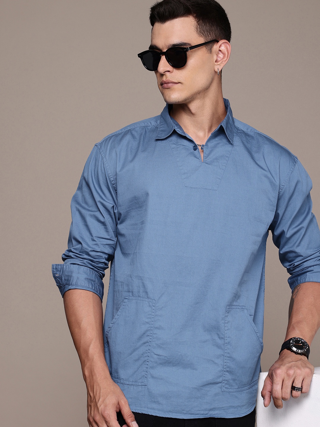 

The Roadster Life Co. Pure Cotton Drop-Shoulder Sleeves Relaxed Fit Casual Shirt, Blue