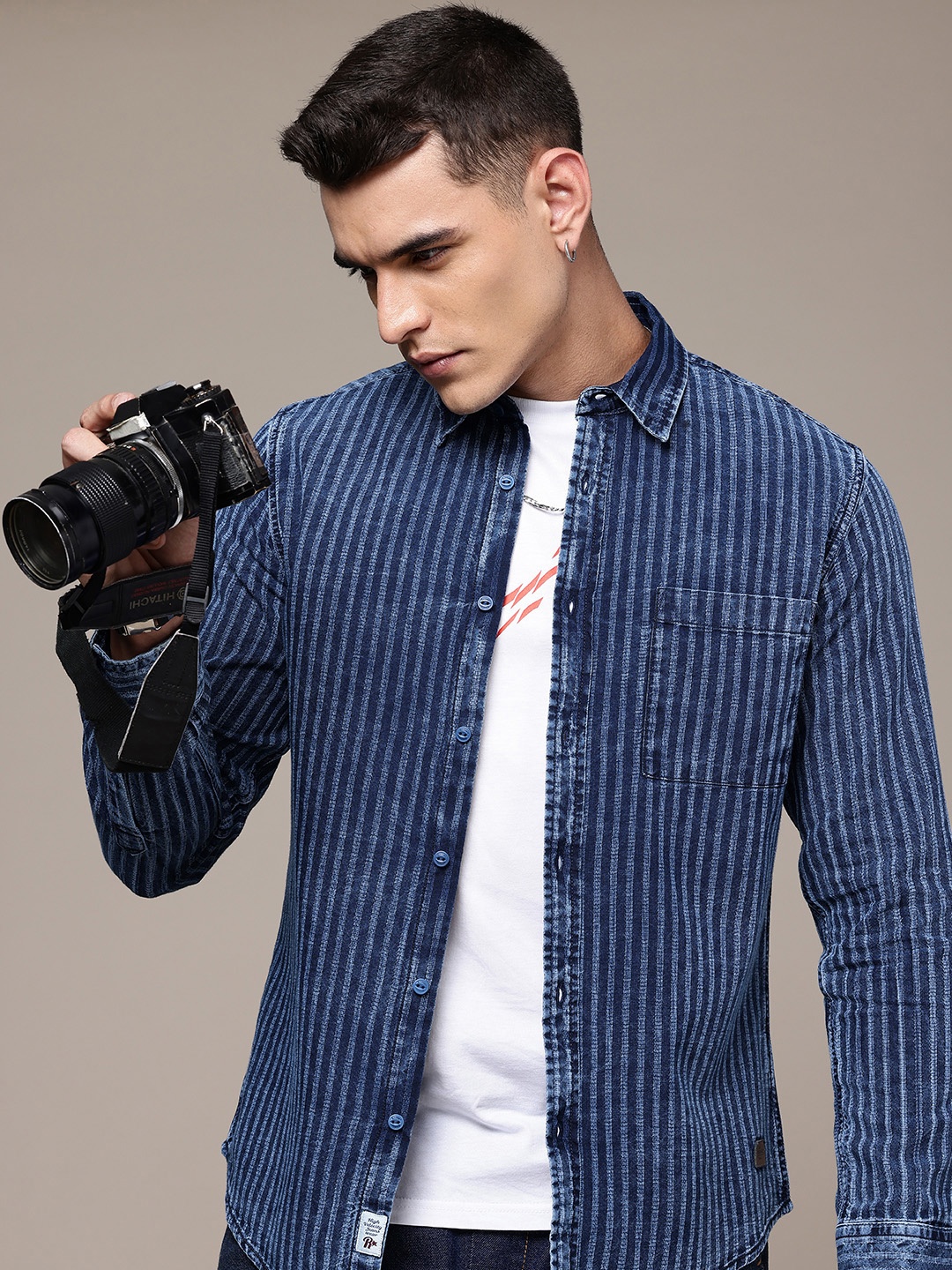 

The Roadster Life Co. Pure Cotton Striped Casual Shirt, Blue