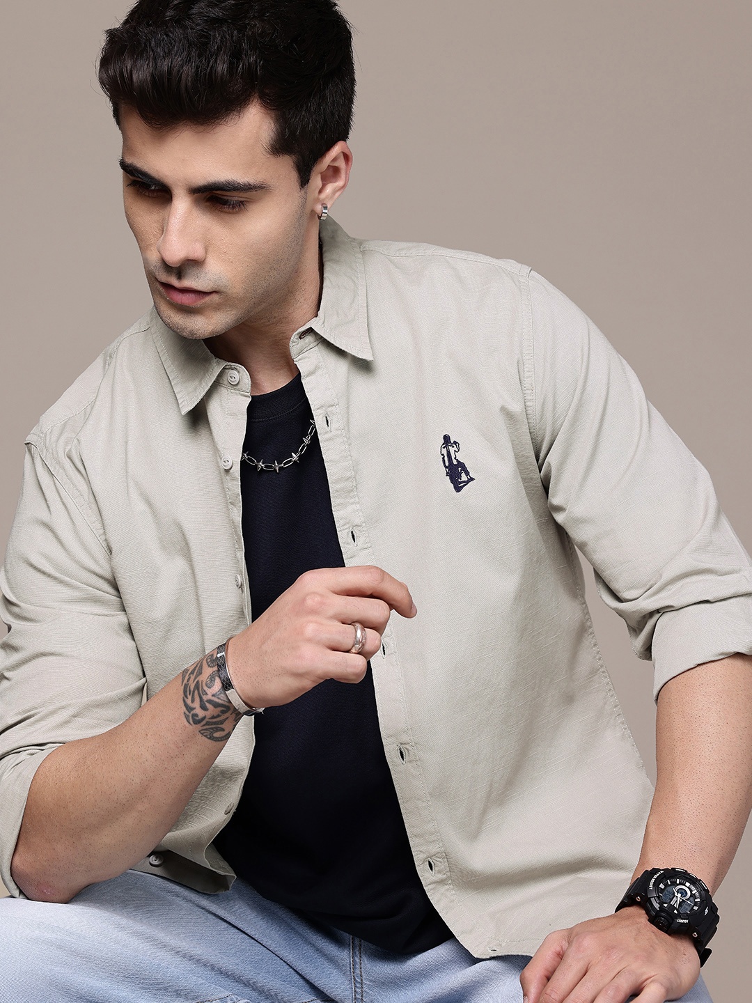 

The Roadster Life Co. Pure Cotton Opaque Casual Shirt, Grey