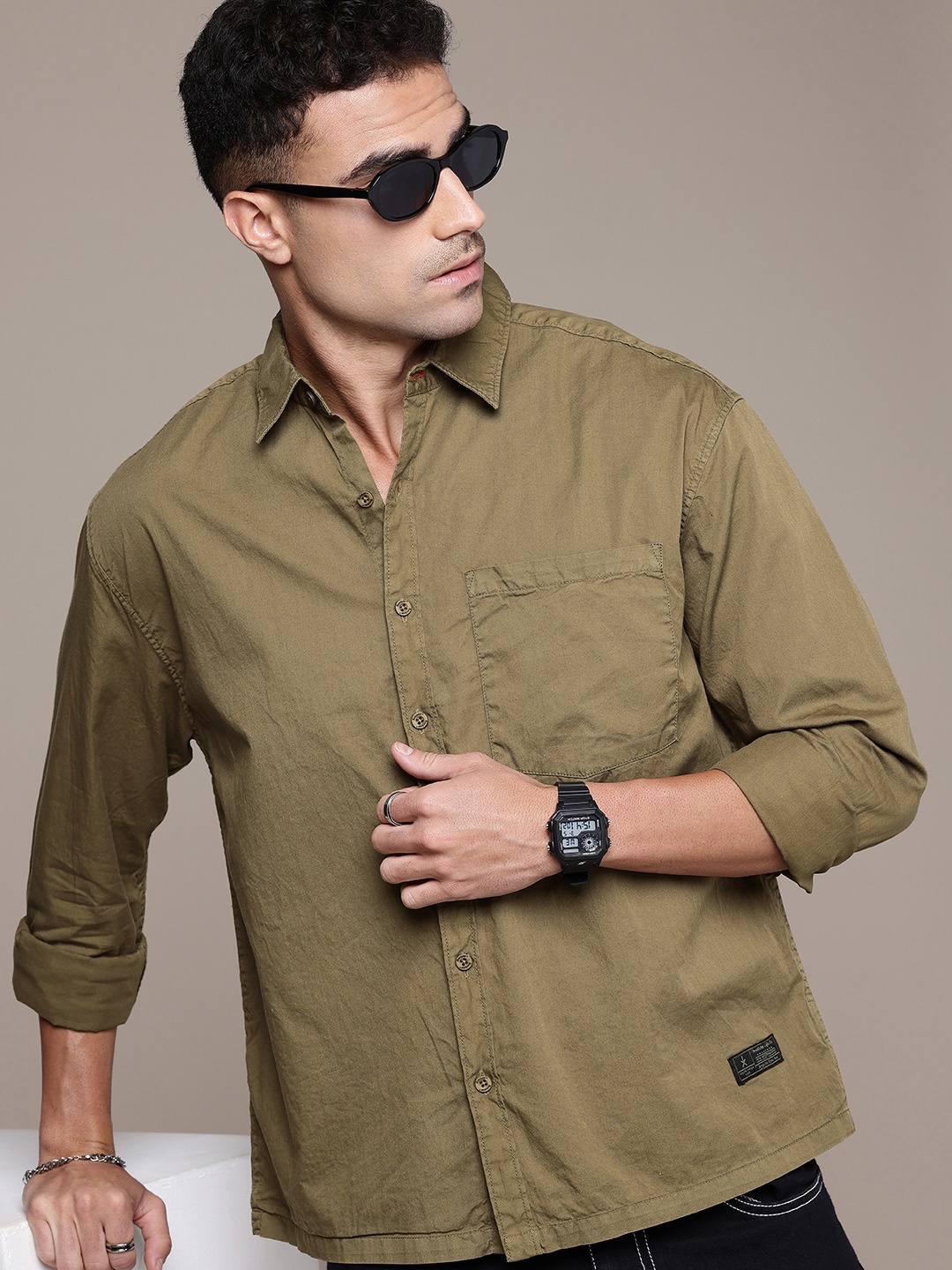 

The Roadster Life Co. Pure Cotton Casual Shirt, Olive