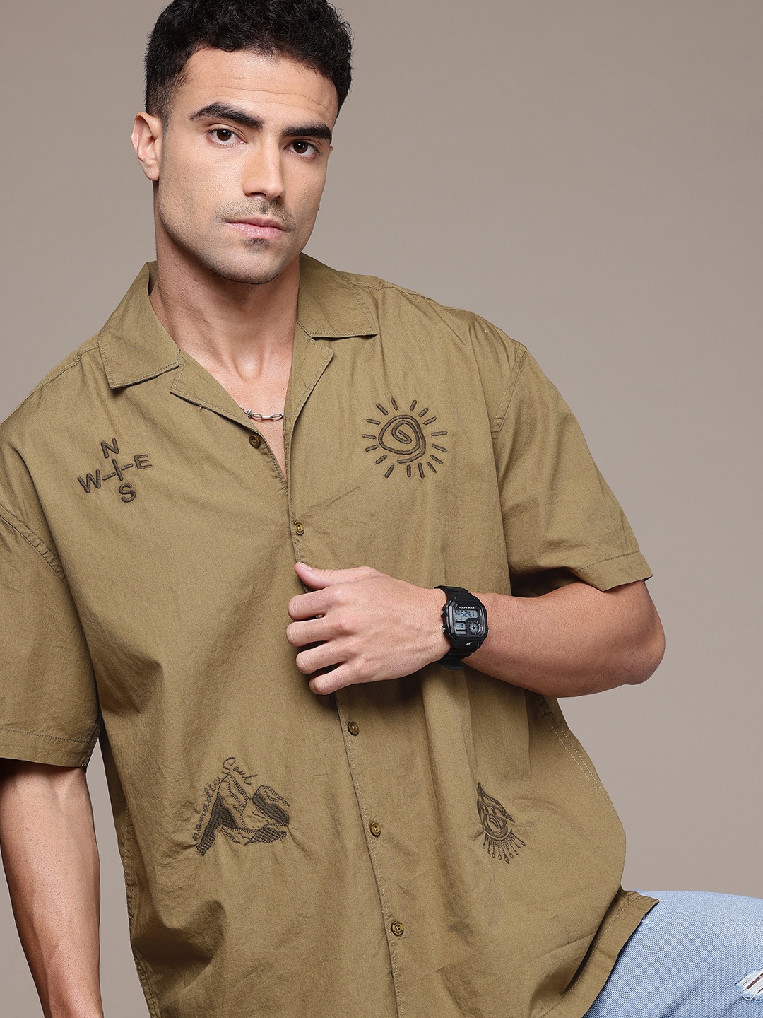 

The Roadster Life Co. Pure Cotton Casual Shirt, Olive