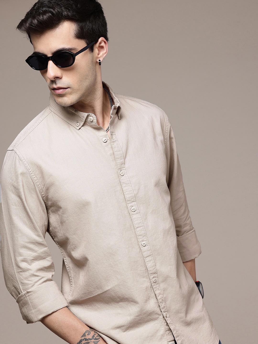 

The Roadster Life Co. Pure Cotton Casual Shirt, Beige