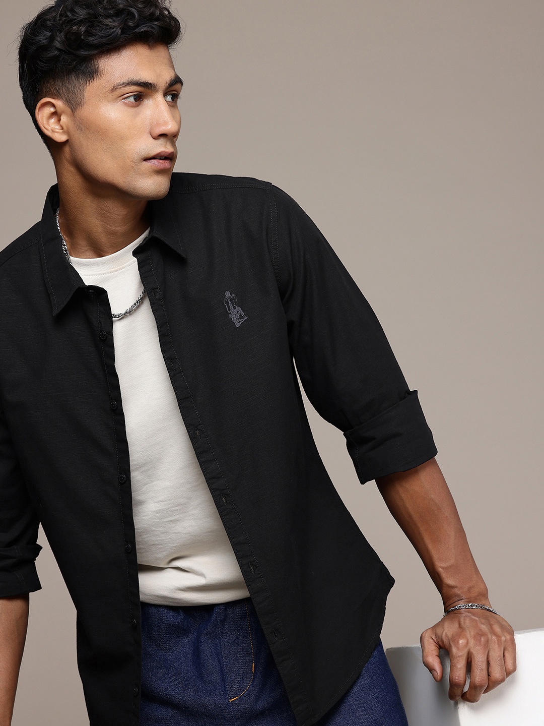

The Roadster Life Co. Pure Cotton Casual Shirt, Black
