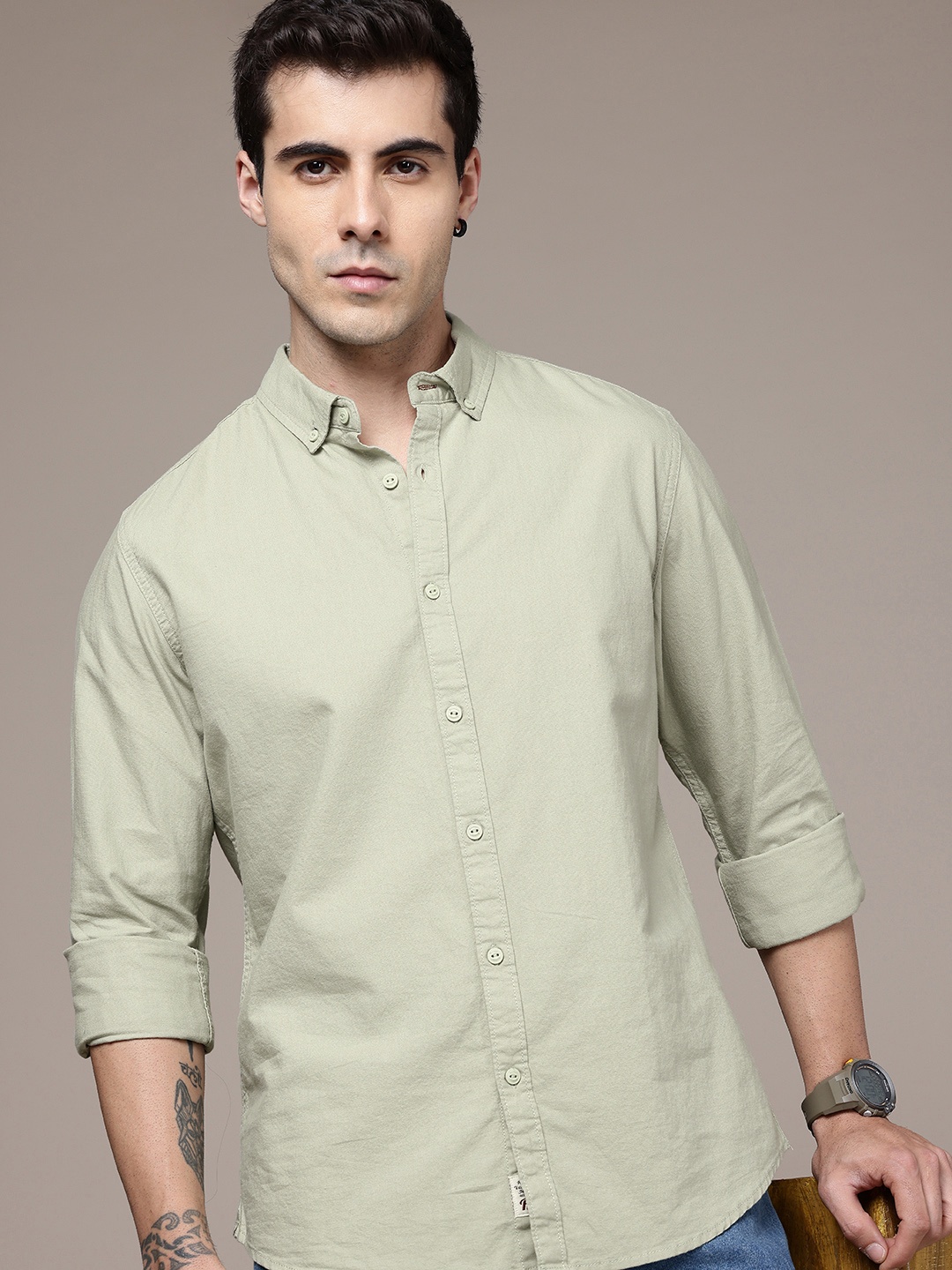 

The Roadster Life Co. Pure Cotton Casual Shirt, Green