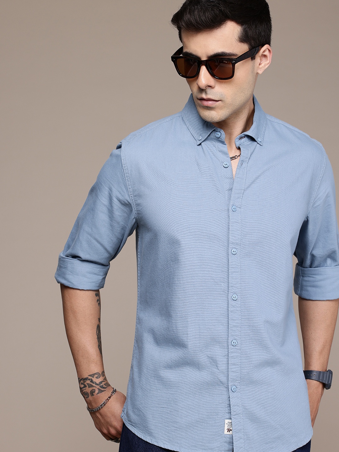 

The Roadster Life Co. Pure Cotton Relaxed Fit Casual Shirt, Blue