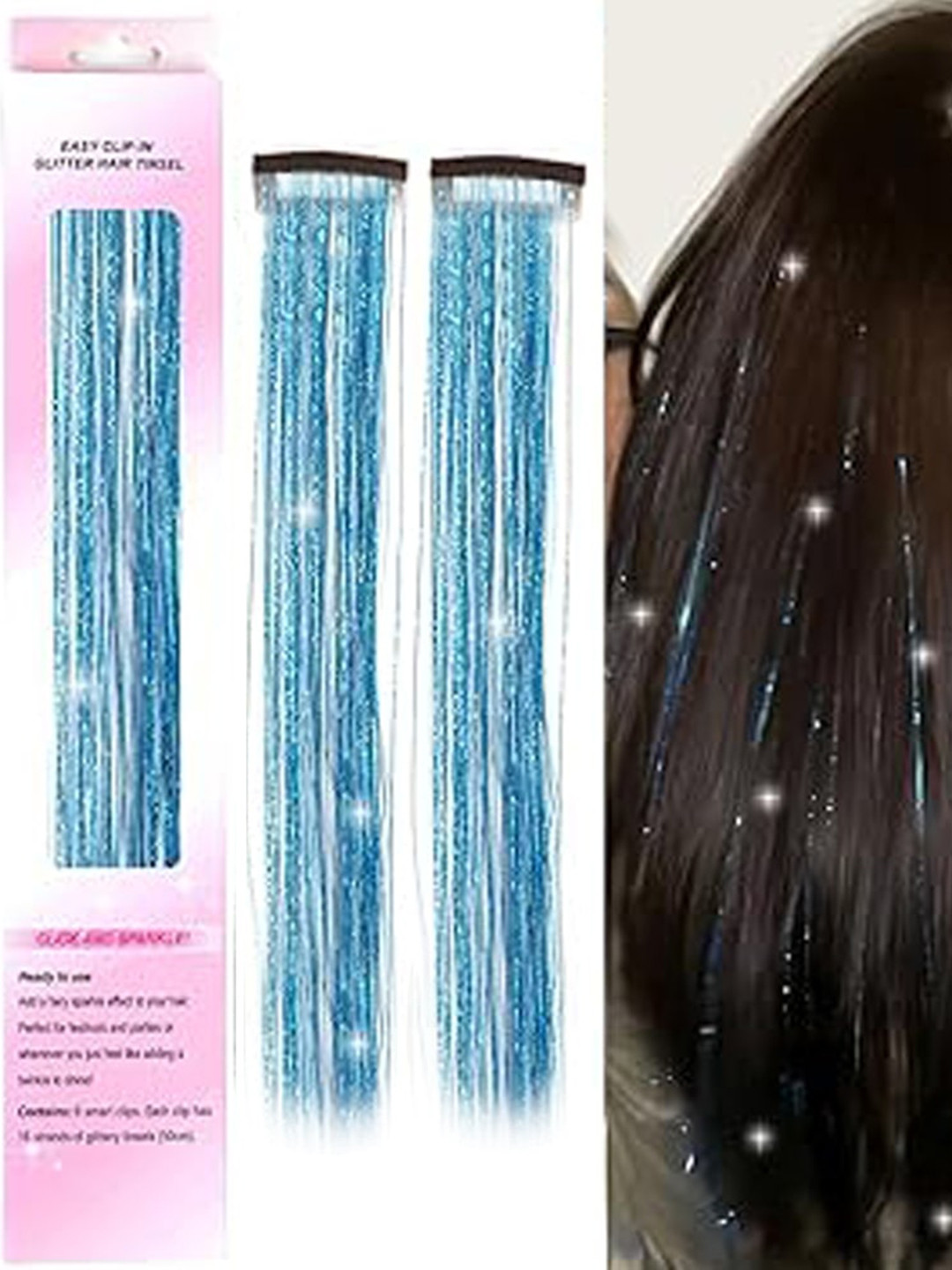 

D-Divine Set Of 2 Clip-In Straight Coloured Strand Hair Extension - Turquoise Blue