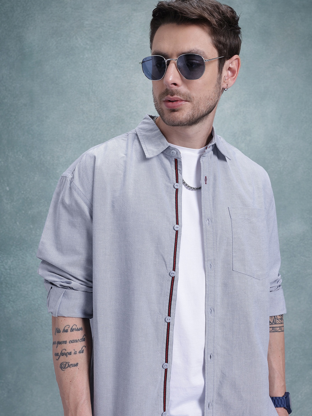 

The Roadster Life Co. Drop-Shoulder Sleeves Relaxed Fit Casual Shirt, Blue