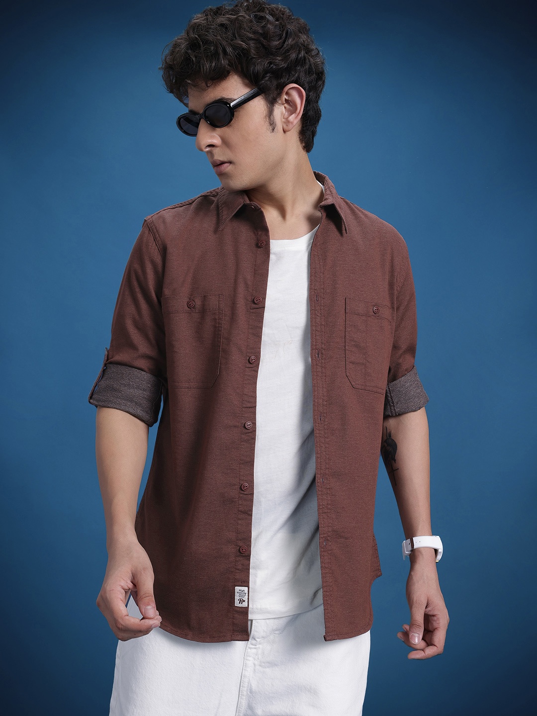

The Roadster Life Co. Regular Fit Opaque Casual Shirt, Brown
