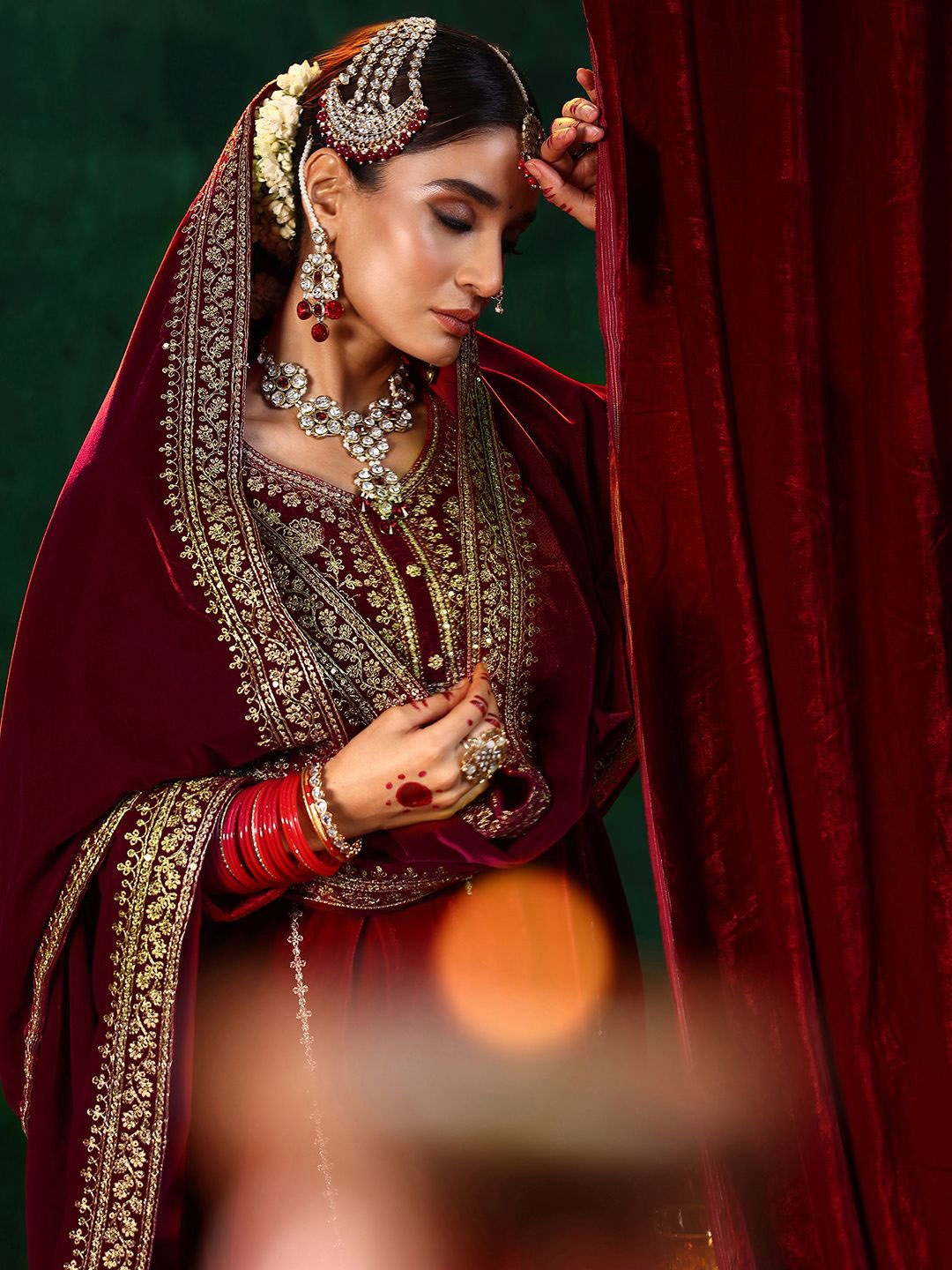 

Libas Floral Embroidered Velvet Straight Kurta With Trousers & Dupatta, Maroon