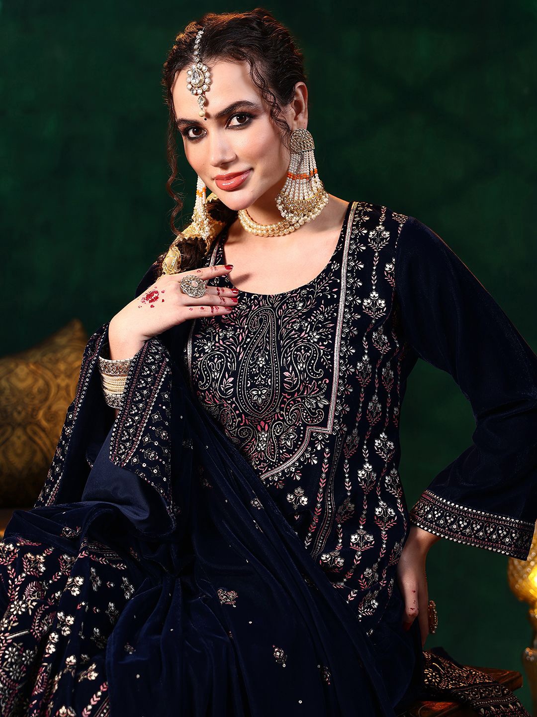 

Libas Blue Floral Printed Kurta with Trousers with Dupatta