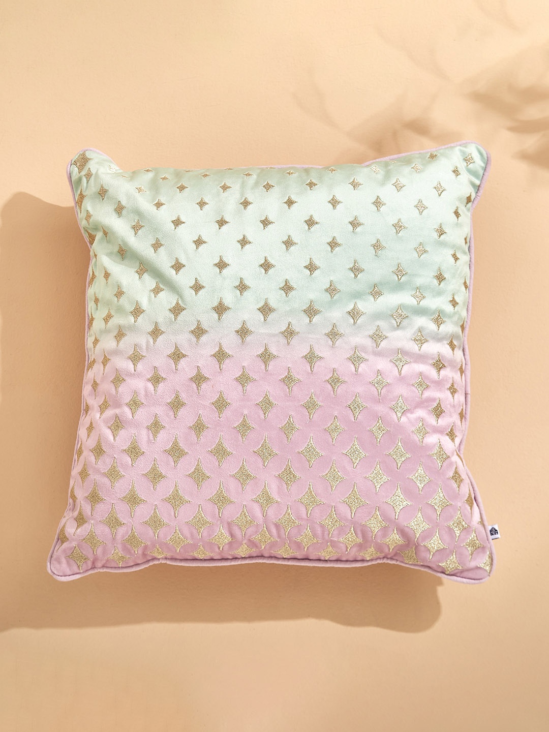

Home Centre Moksha Jasper Green & Pink Embellished Square Pre Filled Cushions