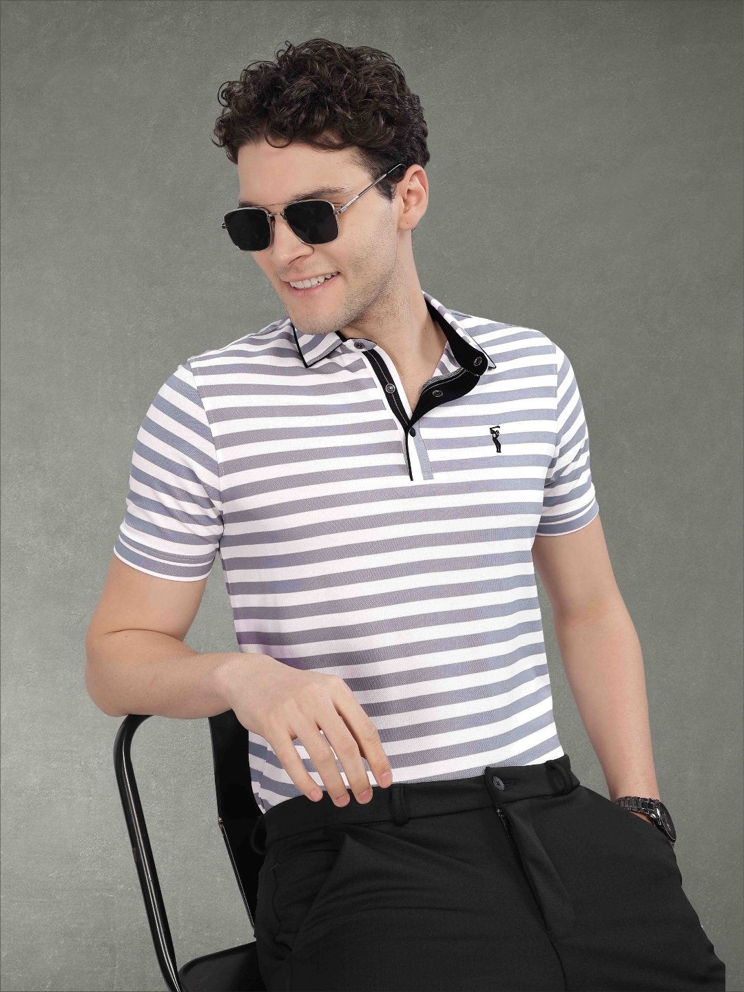 

STELLERS Men Striped Polo Collar T-shirt, Purple