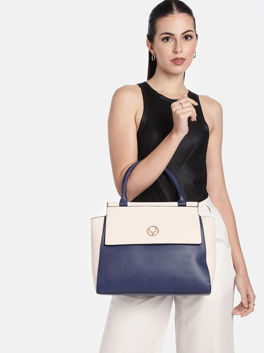 

Allen Solly Colourblocked Structured Handheld Bag, White